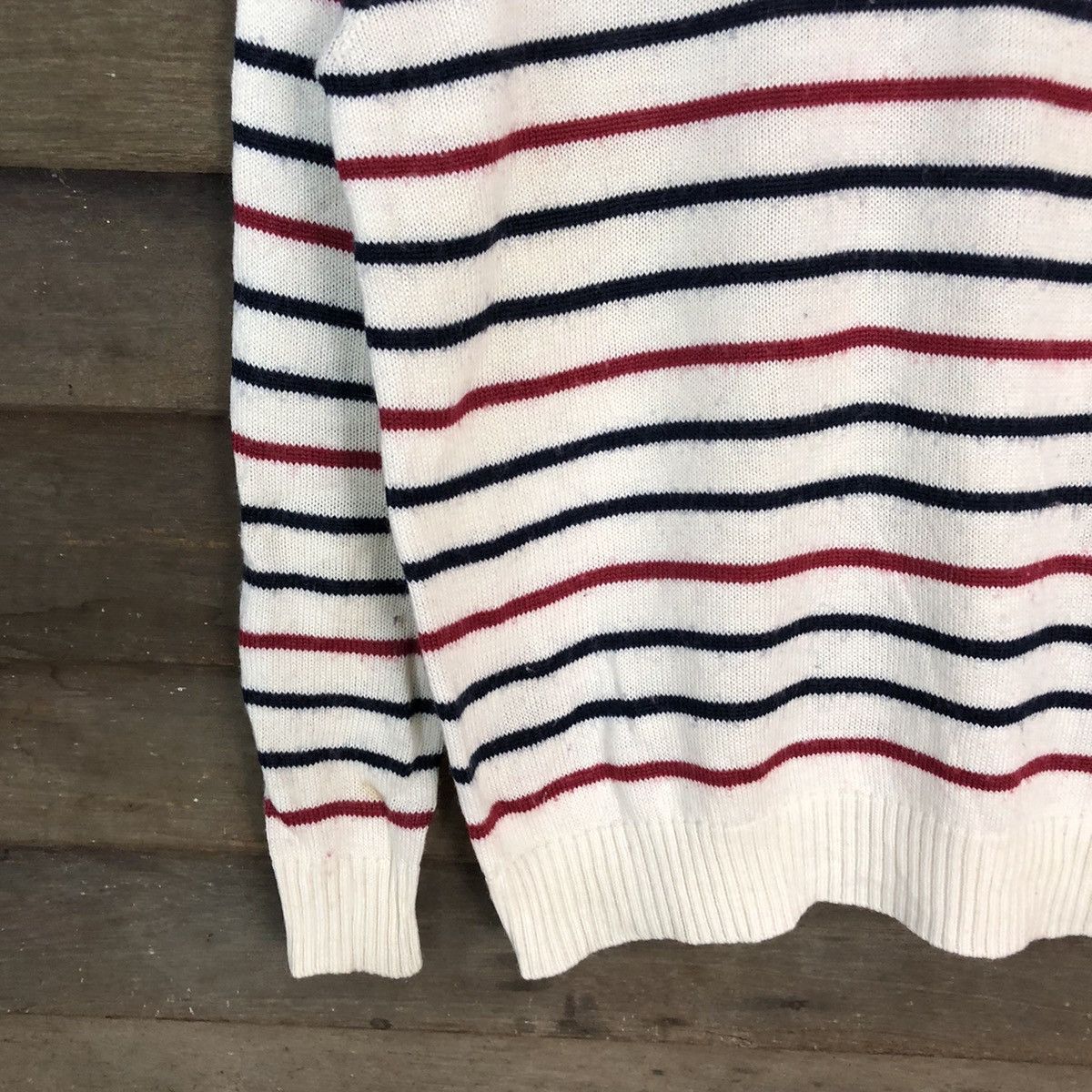 Aran Isles Knitwear × Japanese Brand × OVER THE STRiPES Takaiq White Stripe Knitwear sweatshirt #6813 Size US M / EU 48-50 / 2 - 4 Thumbnail