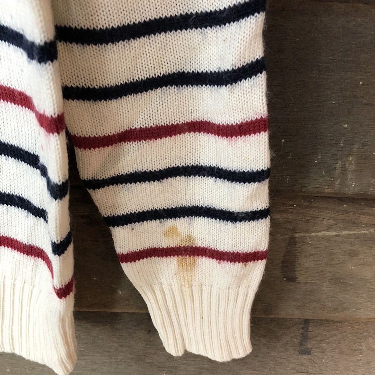 Aran Isles Knitwear × Japanese Brand × OVER THE STRiPES Takaiq White Stripe Knitwear sweatshirt #6813 Size US M / EU 48-50 / 2 - 6 Thumbnail