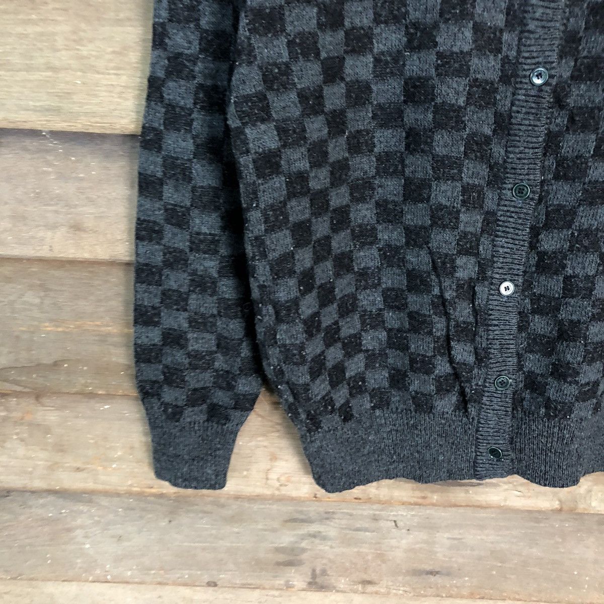 Aran Isles Knitwear × Japanese Brand Iki japan checkered cardigan Black Knitwear #6816 Size M / US 6-8 / IT 42-44 - 4 Thumbnail