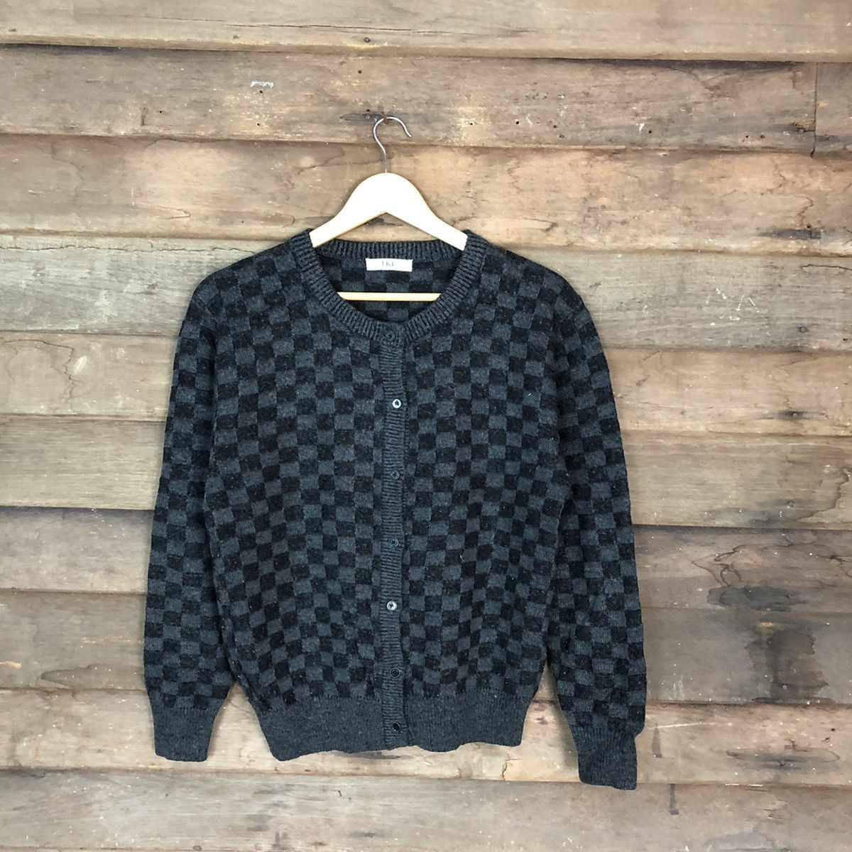 Aran Isles Knitwear × Japanese Brand Iki japan checkered cardigan Black Knitwear #6816 Size M / US 6-8 / IT 42-44 - 1 Thumbnail