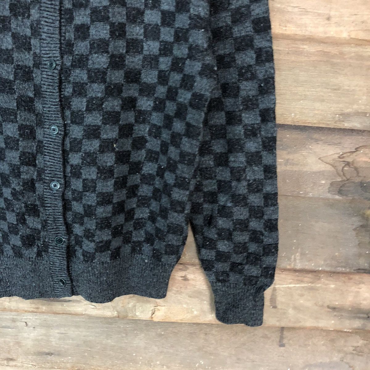 Aran Isles Knitwear × Japanese Brand Iki japan checkered cardigan Black Knitwear #6816 Size M / US 6-8 / IT 42-44 - 5 Thumbnail