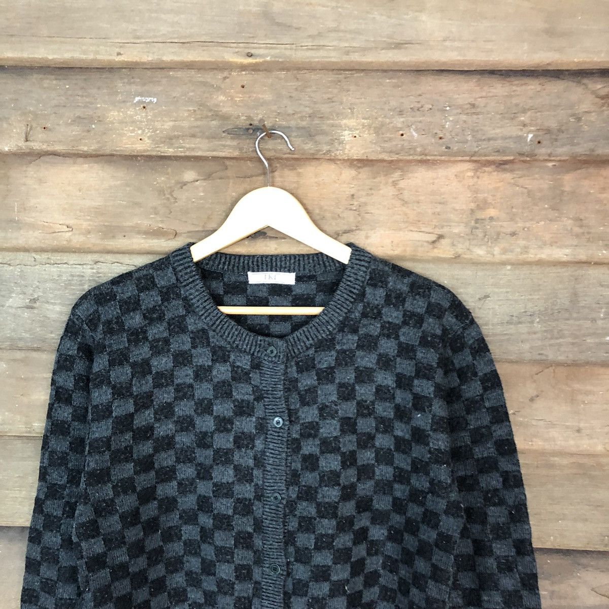 Aran Isles Knitwear × Japanese Brand Iki japan checkered cardigan Black Knitwear #6816 Size M / US 6-8 / IT 42-44 - 2 Thumbnail