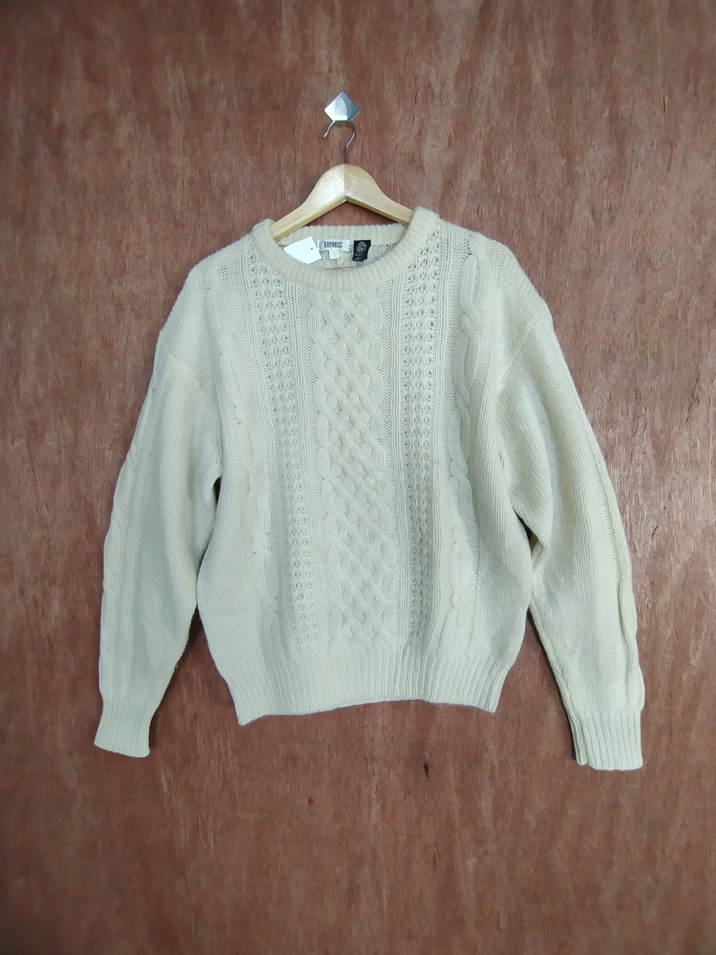 Aran Isles Knitwear × Express × Japanese Brand Express cream homespun cable knitwear #S031 Size US L / EU 52-54 / 3 - 1 Thumbnail