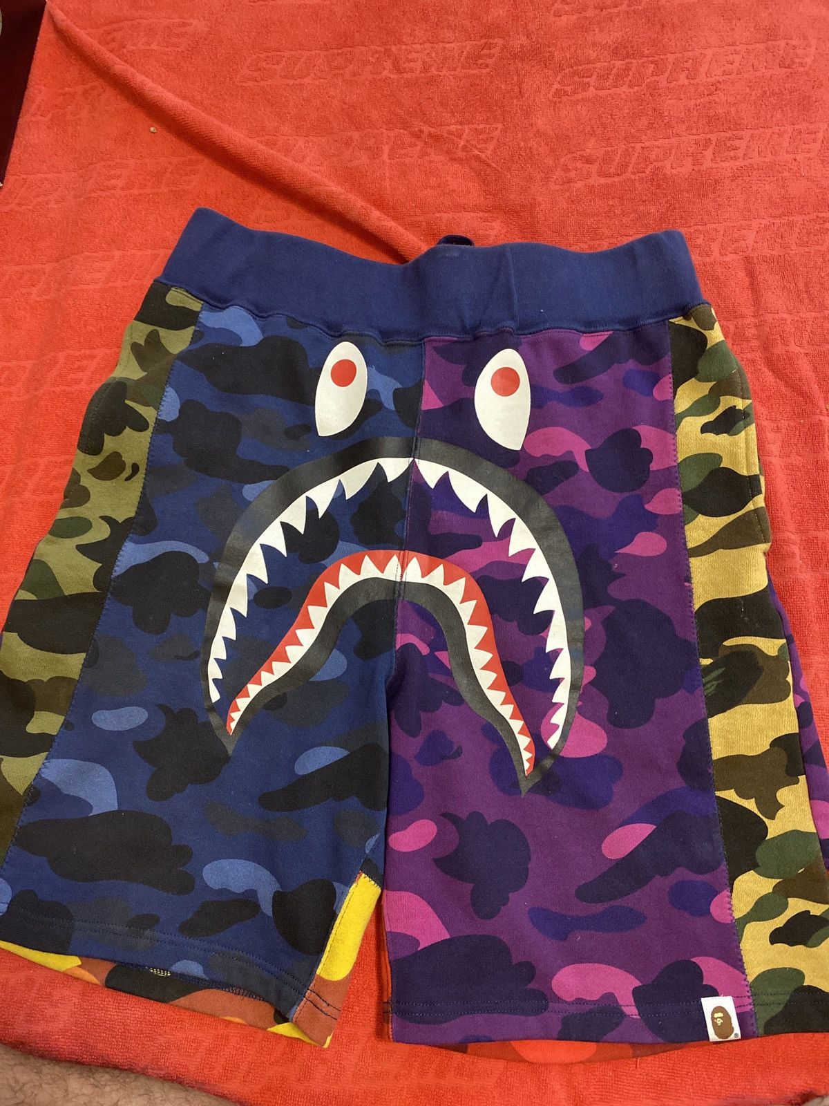 image of Bape Mix Camo Shark Shorts ★Size L in Blue, Men's (Size 33)