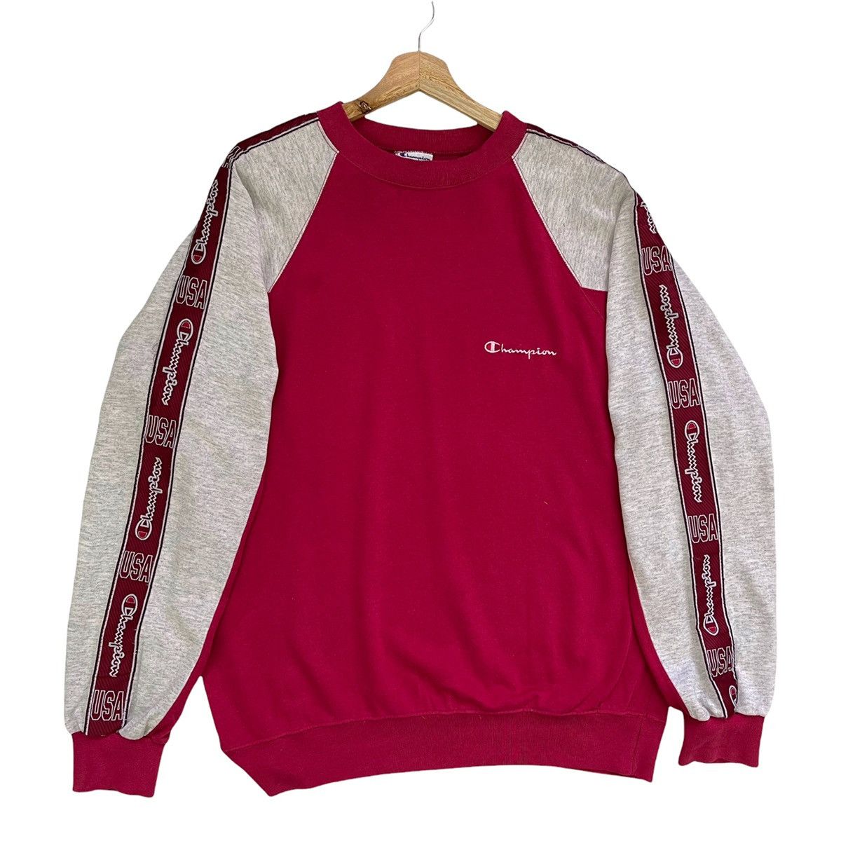 Champion Vintage 90s Champion Side Tape Design Crewneck Sweatshirt Size US L / EU 52-54 / 3 - 1 Thumbnail