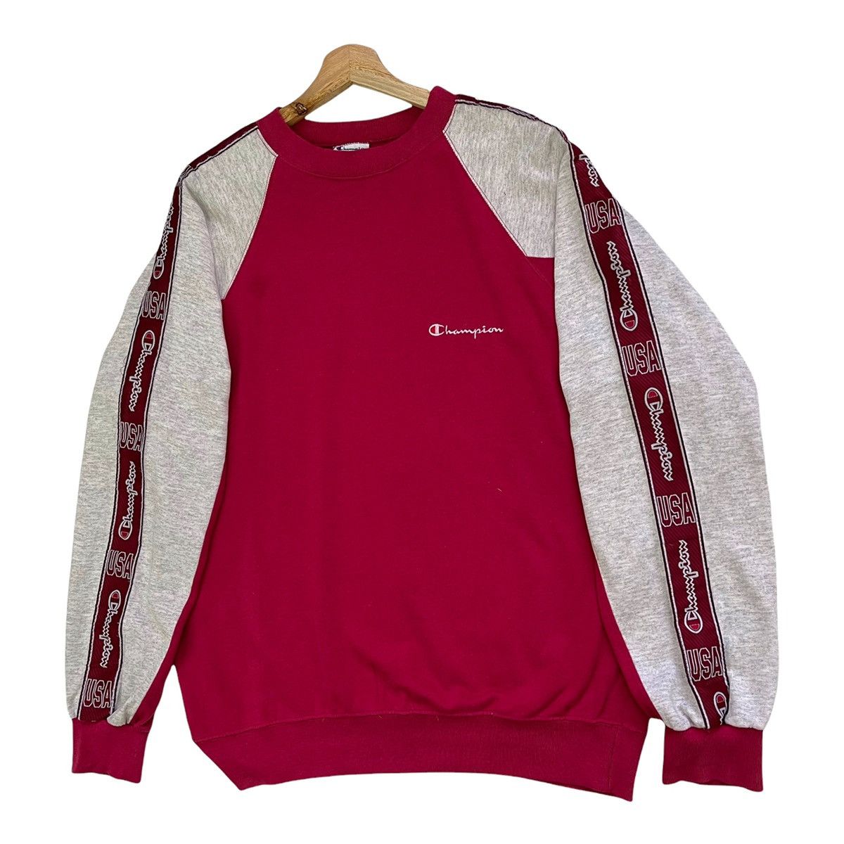 Champion Vintage 90s Champion Side Tape Design Crewneck Sweatshirt Size US L / EU 52-54 / 3 - 3 Thumbnail