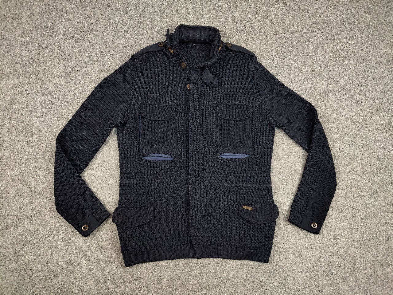 Bark Bark Military Dark Blue Pockets Tactical Knit Coat Jacket Size US XL / EU 56 / 4 - 16 Thumbnail