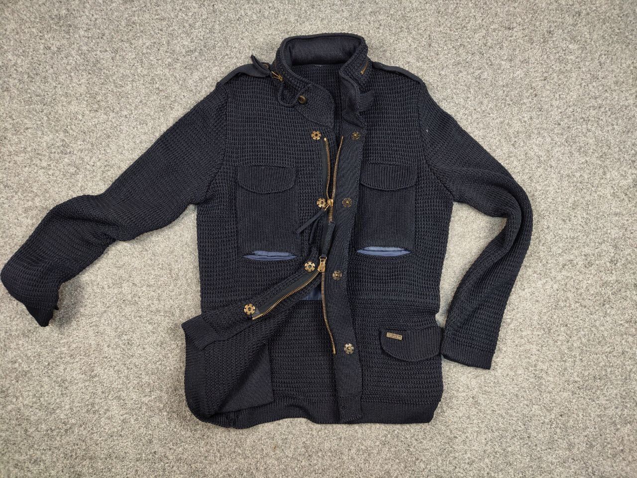 Bark Bark Military Dark Blue Pockets Tactical Knit Coat Jacket Size US XL / EU 56 / 4 - 20 Thumbnail