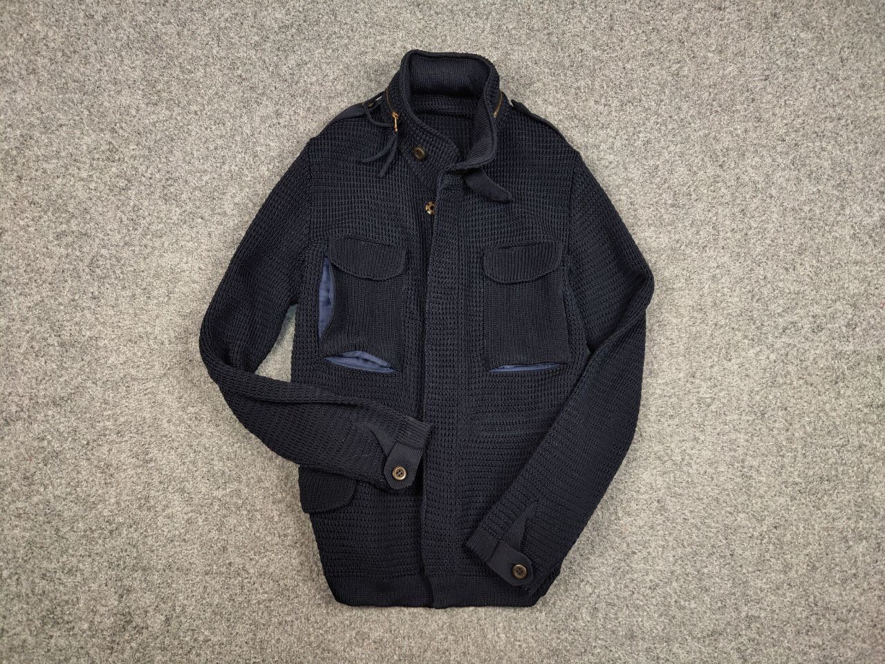 Bark Bark Military Dark Blue Pockets Tactical Knit Coat Jacket Size US XL / EU 56 / 4 - 14 Thumbnail