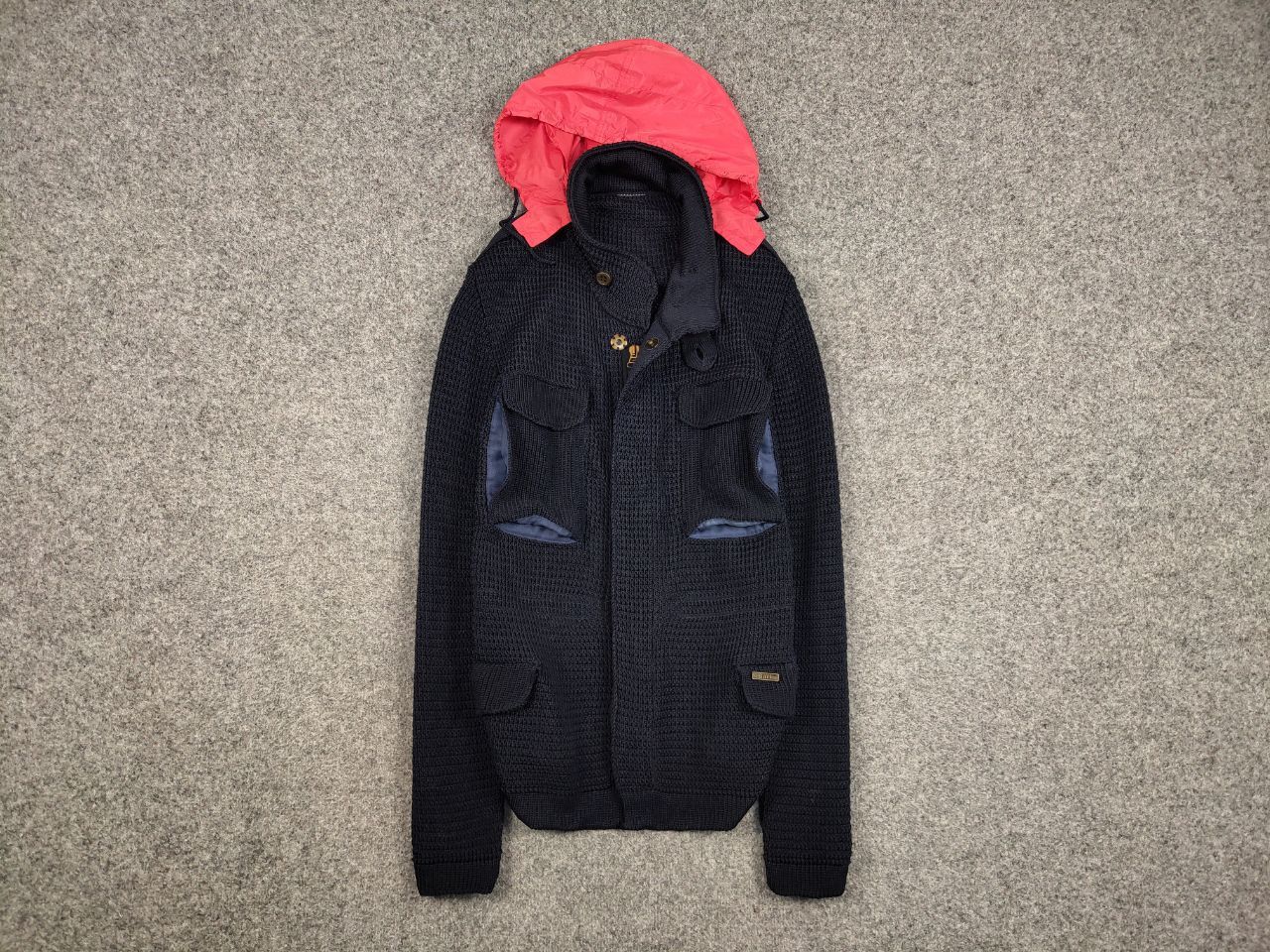 Bark Bark Military Dark Blue Pockets Tactical Knit Coat Jacket Size US XL / EU 56 / 4 - 1 Thumbnail