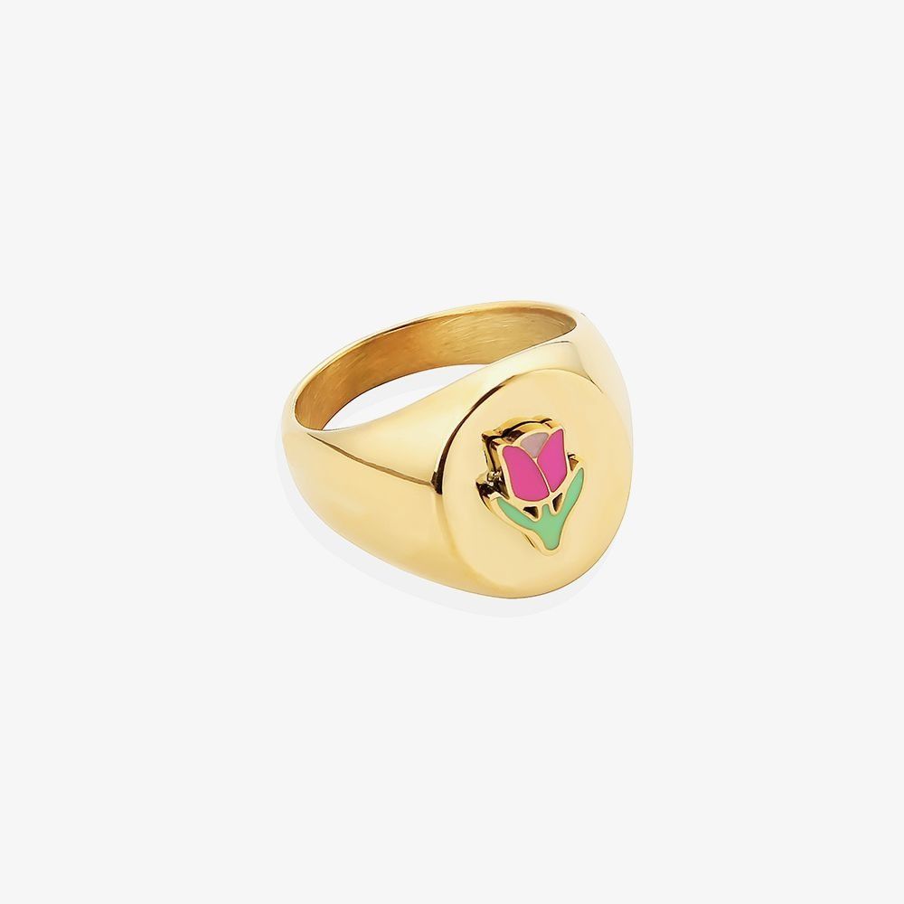 Jewelry × Vintage Pink Tulip man's Gold Ring Size ONE SIZE - 1 Preview