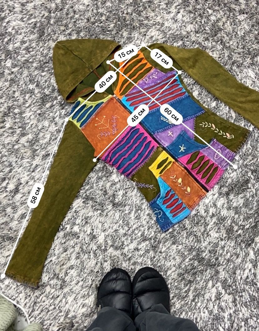 Vintage RASTA PONCHO Y2K ARCHIVE PATCHWORK RARE BOXY HOODIE - № 1092 Size M / US 6-8 / IT 42-44 - 9 Thumbnail