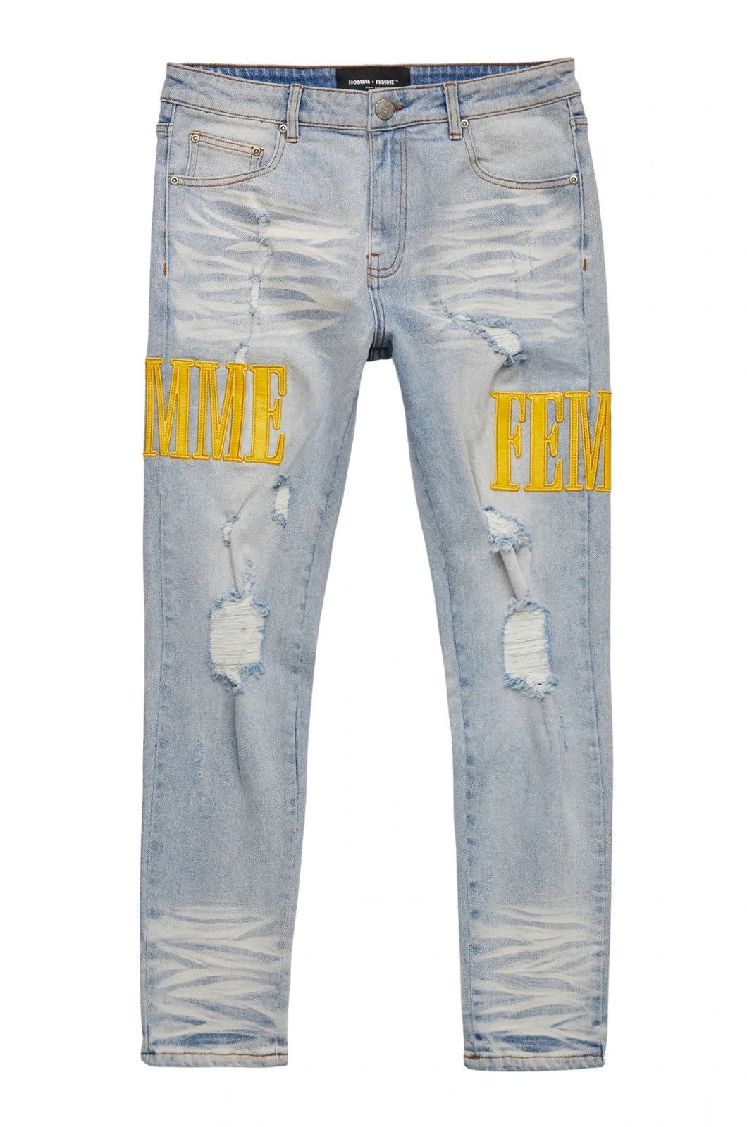 Homme + Femme La HOMME+FEMME LETTERMAN DENIM BLUE WITH YELLOW Size US 34 / EU 50 - 1 Thumbnail