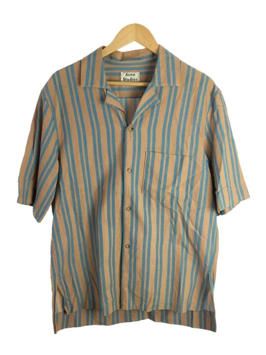 image of Acne Studios Ss19 Striped Camp Collar Shirt in Beige Blue, Men's (Size Medium)