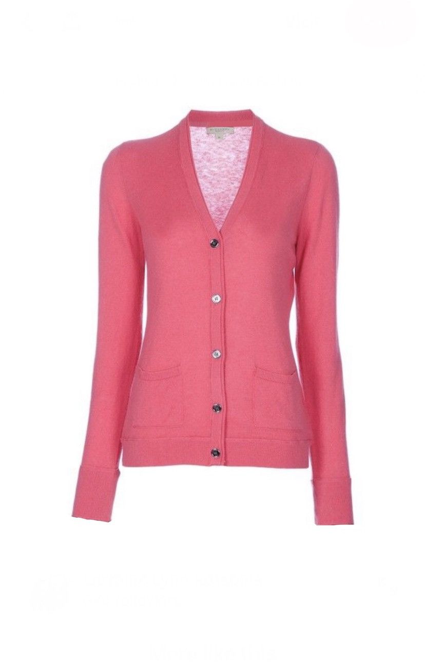 Burberry × Designer BURBERRY Cashmere Pink V-Neck Cardigan Size US S / EU 44-46 / 1 - 12 Thumbnail