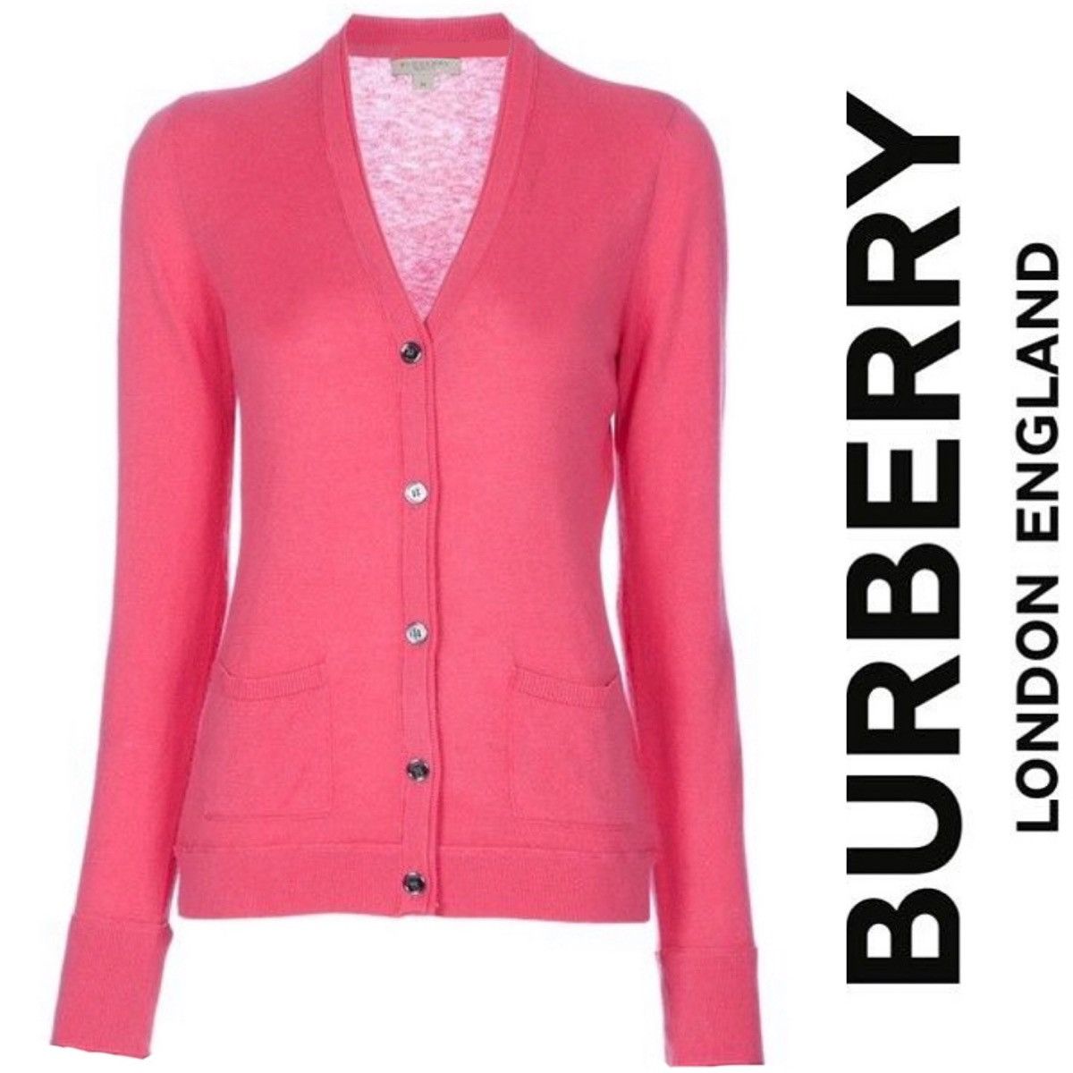Burberry × Designer BURBERRY Cashmere Pink V-Neck Cardigan Size US S / EU 44-46 / 1 - 1 Thumbnail