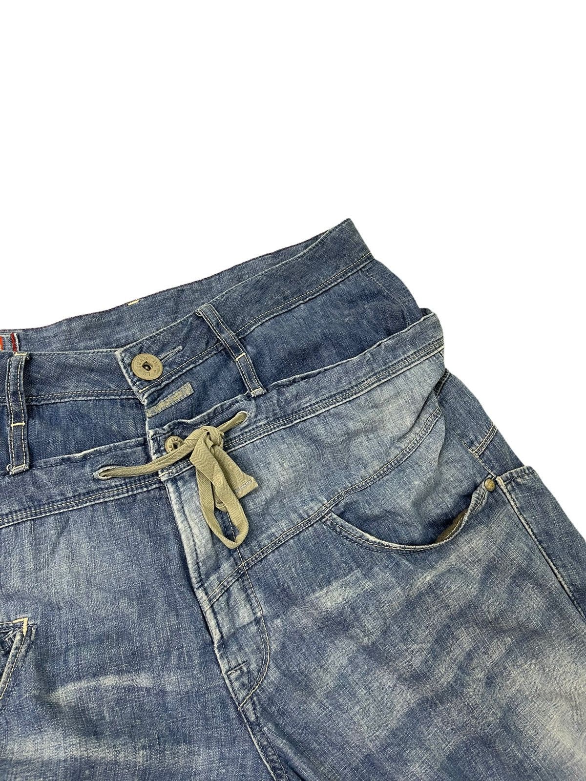 Japanese Brand Double Waist Cropped Thin Denim High Rise Regular 1🟦5 Size US 33 - 6 Thumbnail