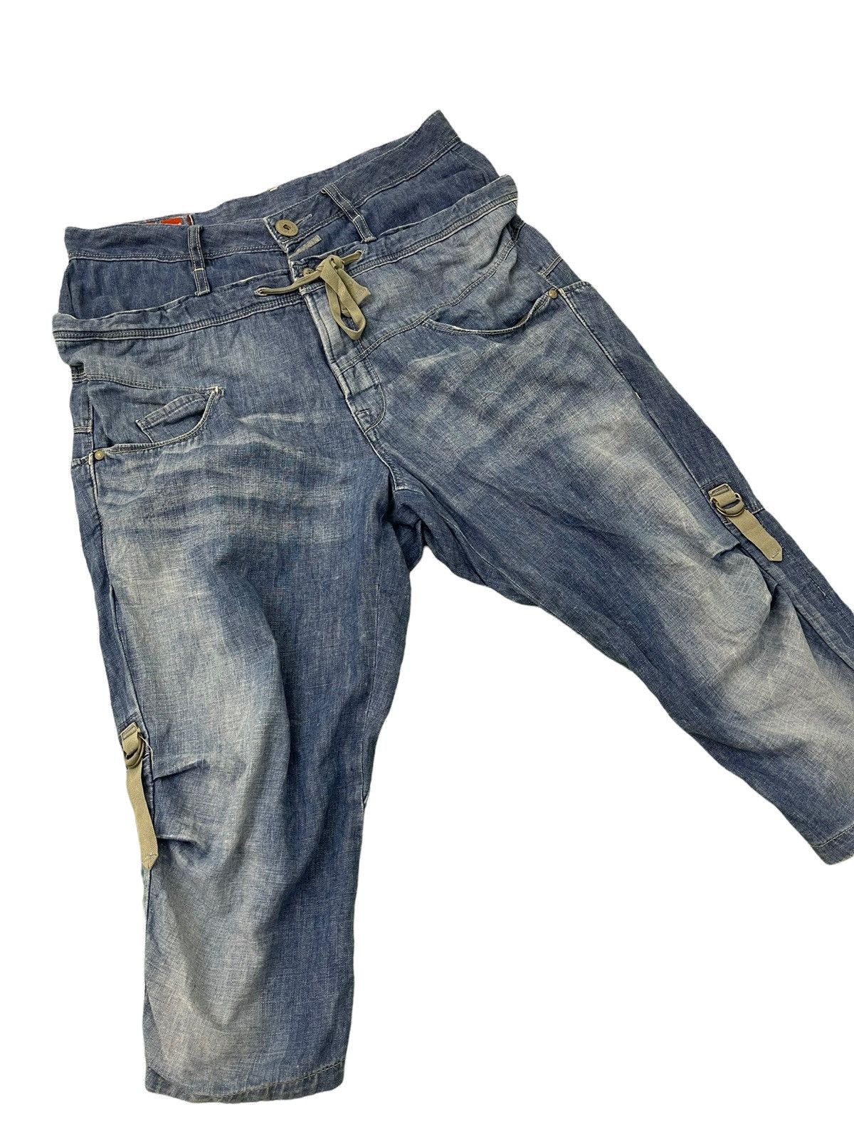 Japanese Brand Double Waist Cropped Thin Denim High Rise Regular 1🟦5 Size US 33 - 1 Thumbnail