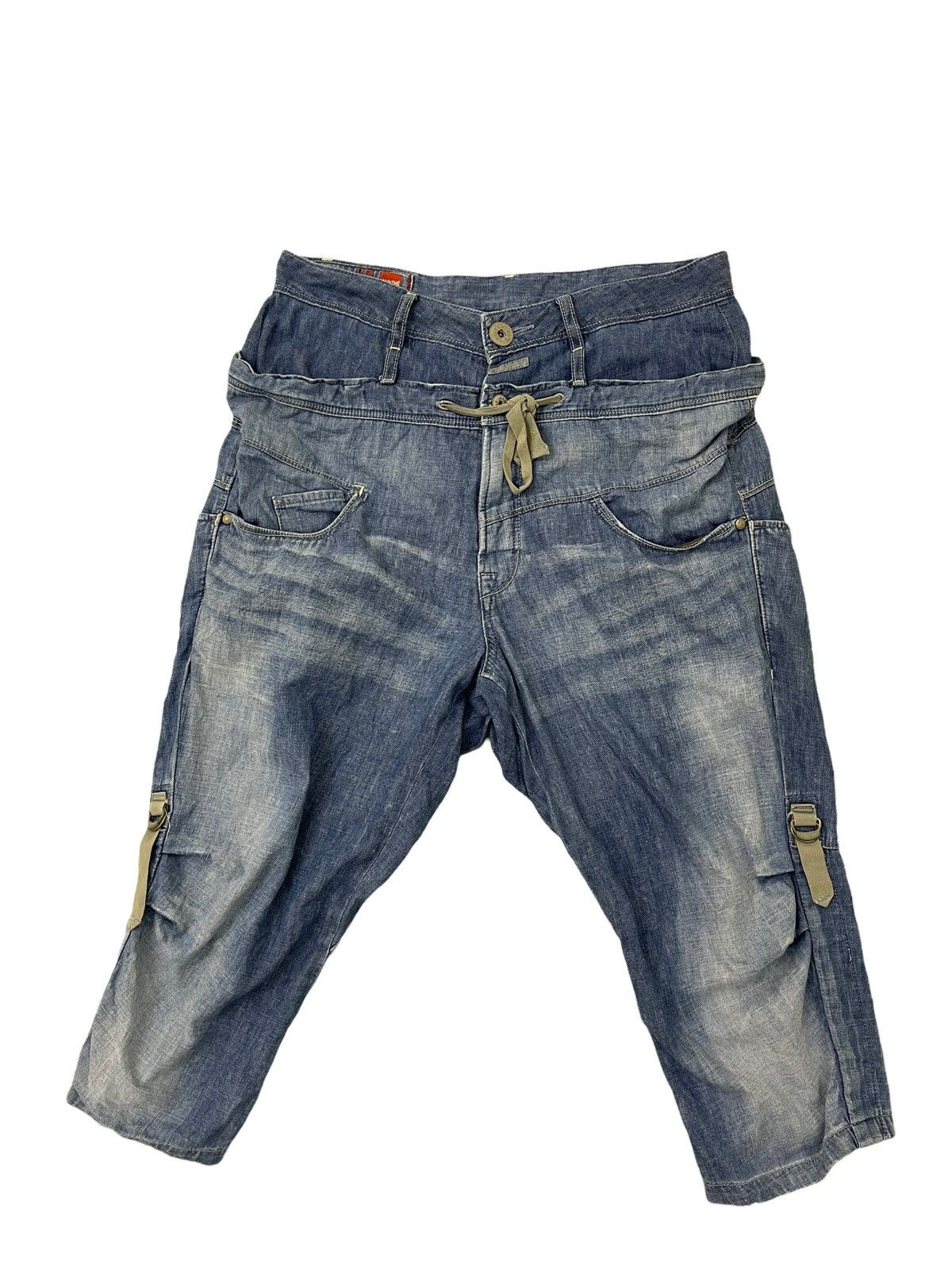 Japanese Brand Double Waist Cropped Thin Denim High Rise Regular 1🟦5 Size US 33 - 2 Thumbnail