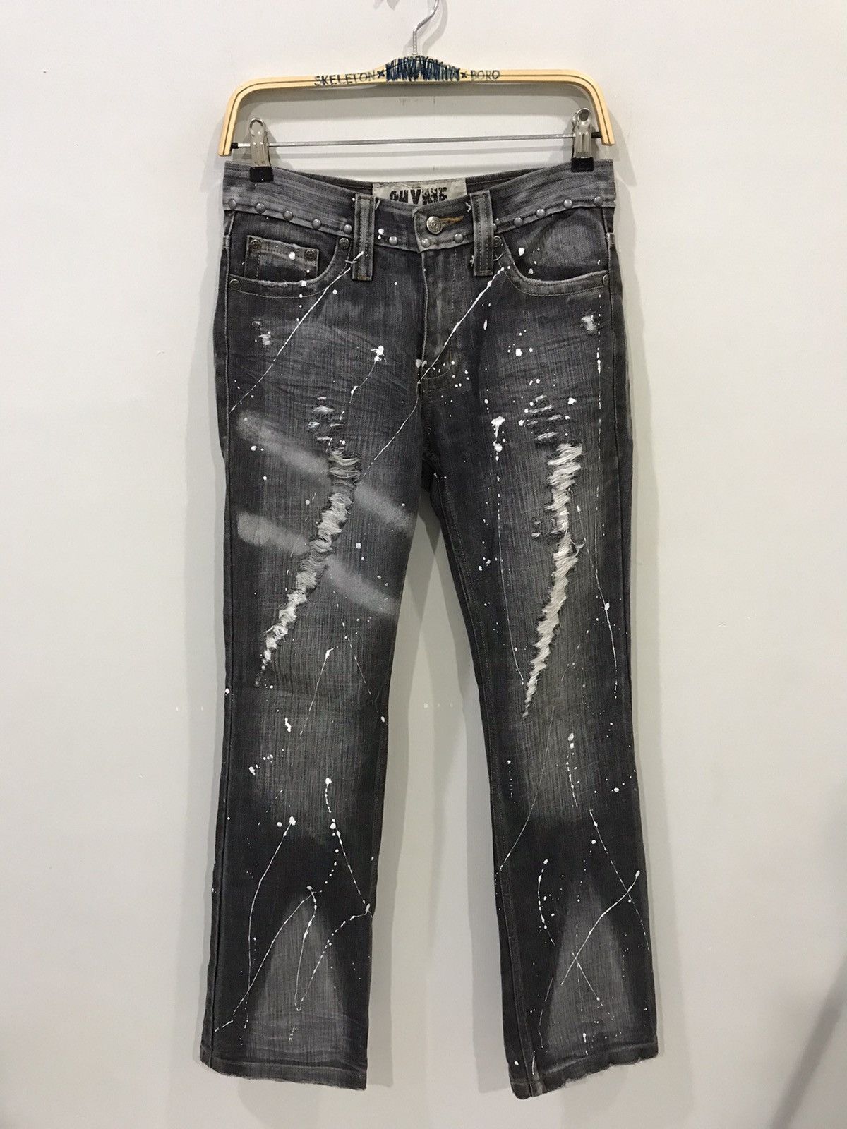 image of Flare Rhyme Designed In Japan Painter Spiky Distressed Denim in Faded Black, Men's (Size 28)