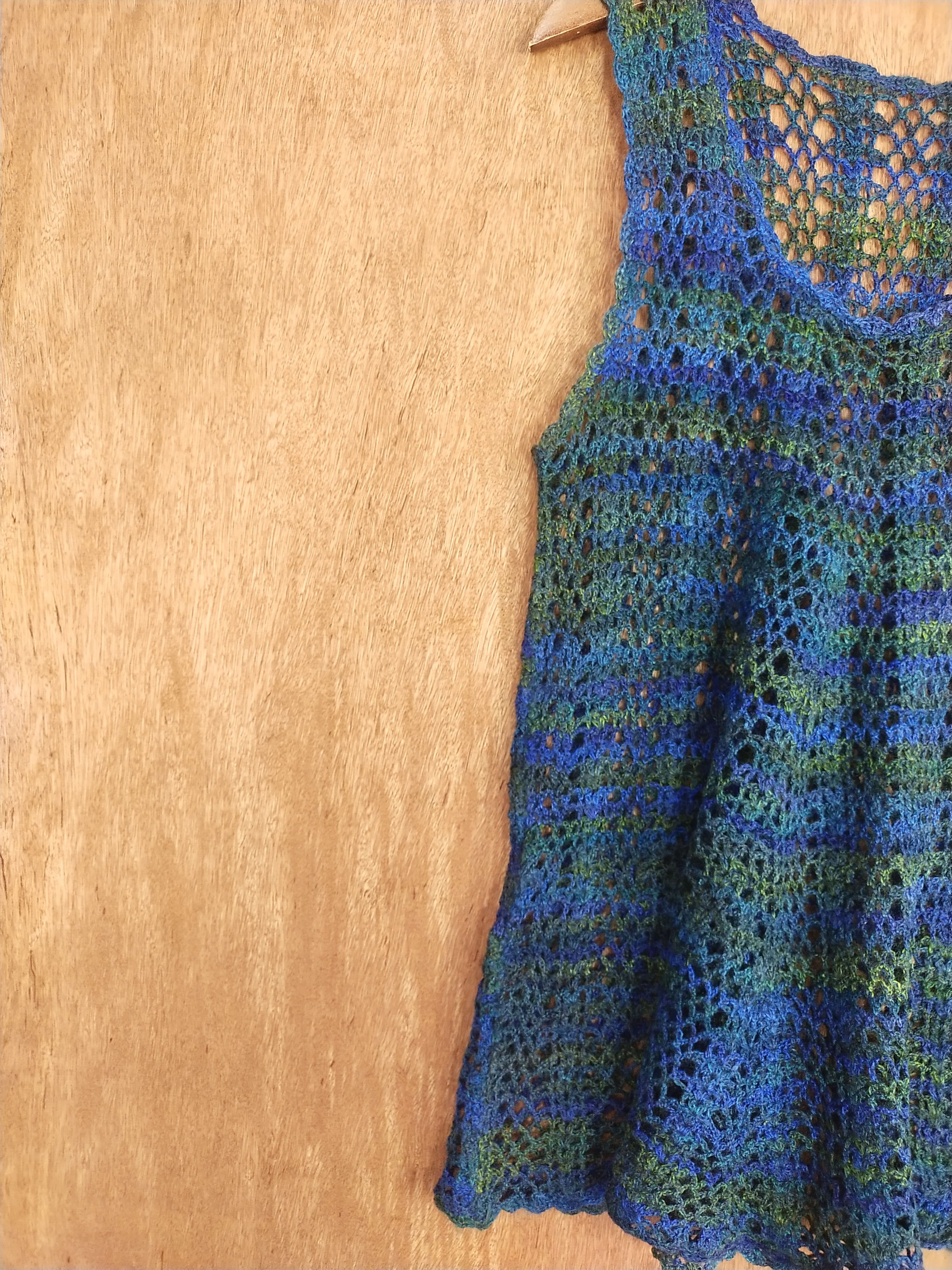 Homespun Knitwear Japan crochet Blue green sleeveless knitwear #H195 Size S / US 4 / IT 40 - 3 Thumbnail
