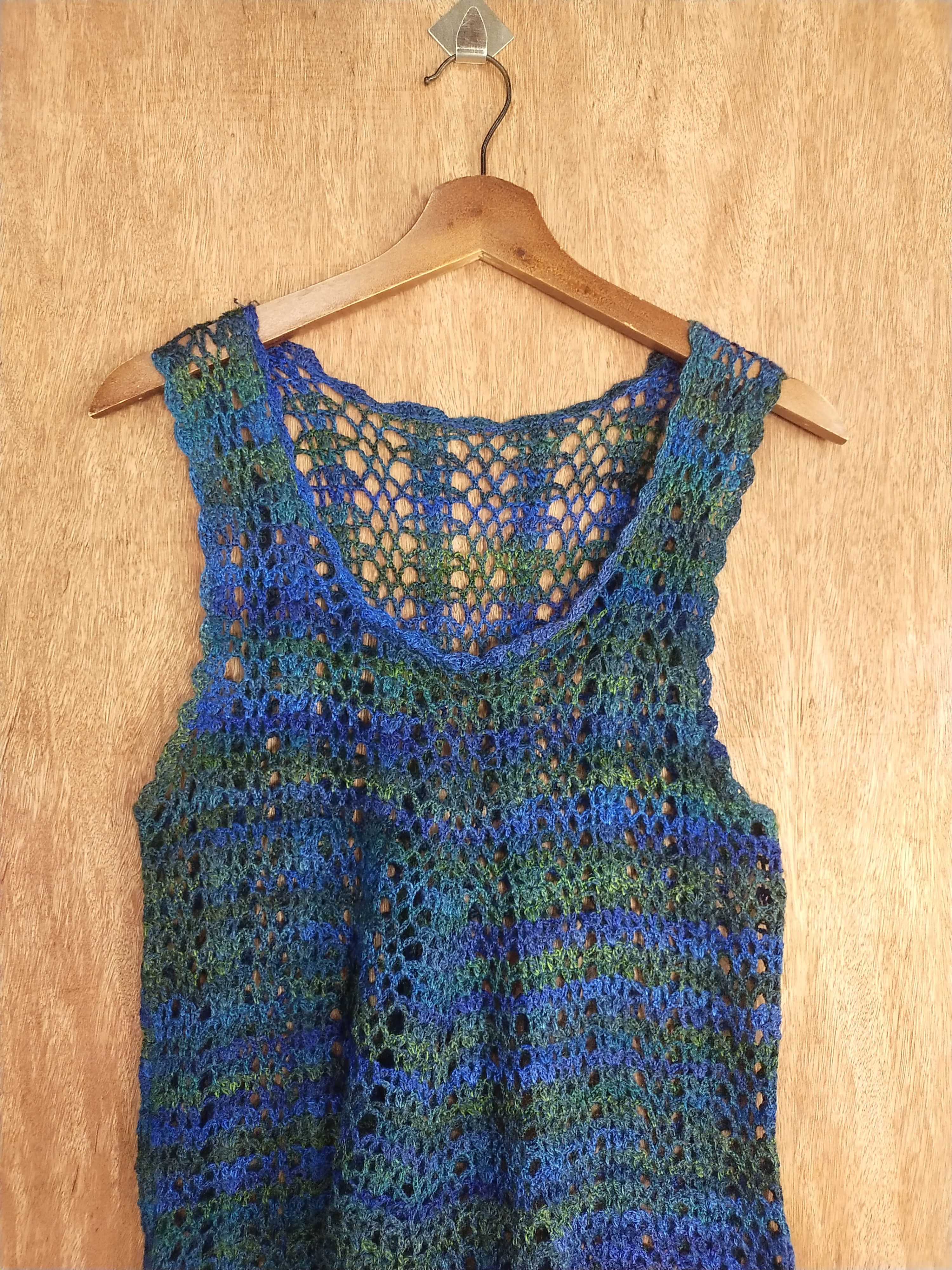 Homespun Knitwear Japan crochet Blue green sleeveless knitwear #H195 Size S / US 4 / IT 40 - 2 Thumbnail