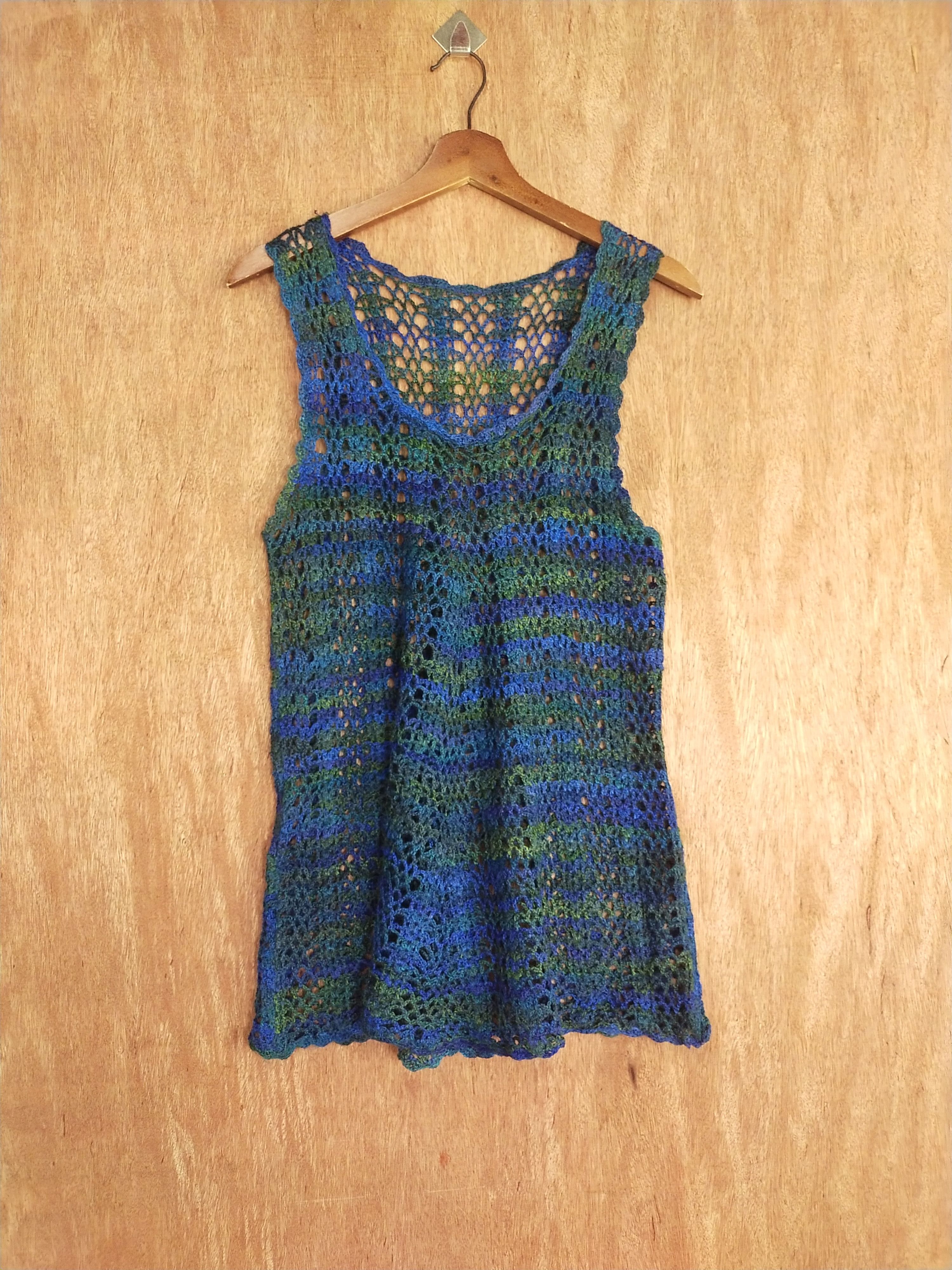 Homespun Knitwear Japan crochet Blue green sleeveless knitwear #H195 Size S / US 4 / IT 40 - 1 Thumbnail