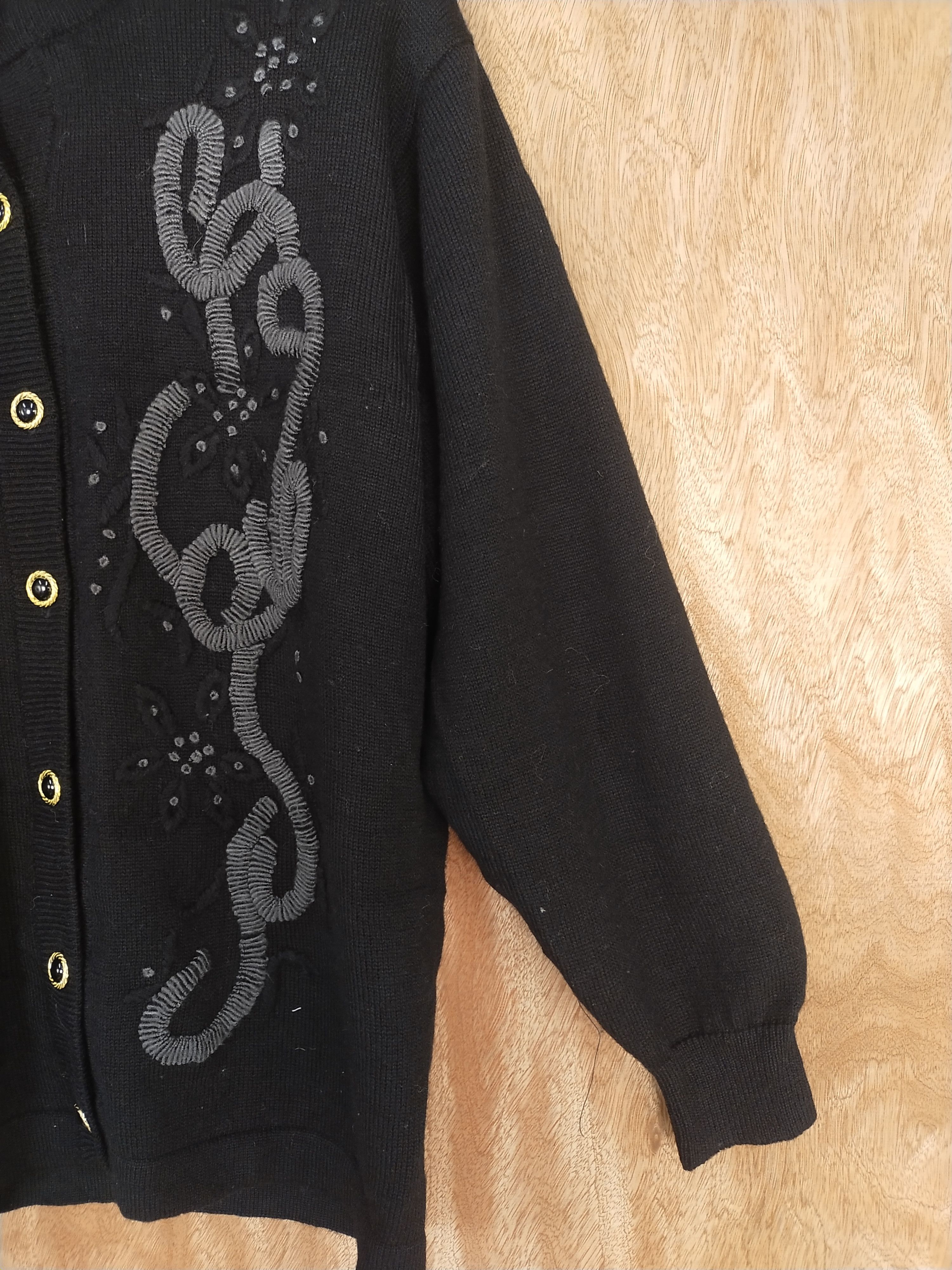 Vintage Falina Collection black art cardigan knitwear #H192 Size US L / EU 52-54 / 3 - 5 Thumbnail