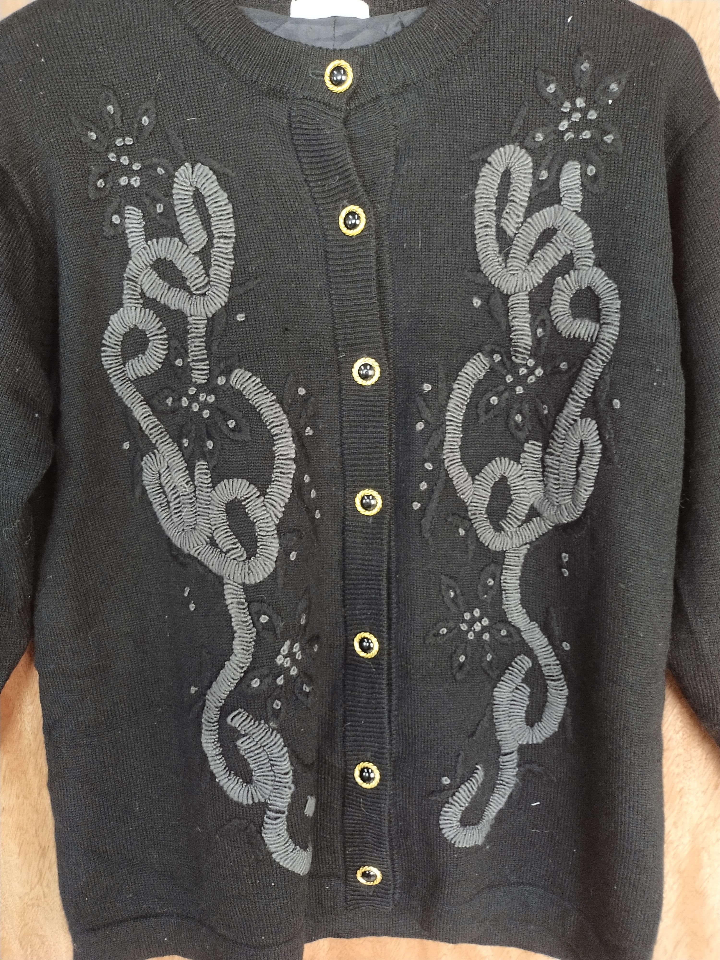 Vintage Falina Collection black art cardigan knitwear #H192 Size US L / EU 52-54 / 3 - 3 Thumbnail