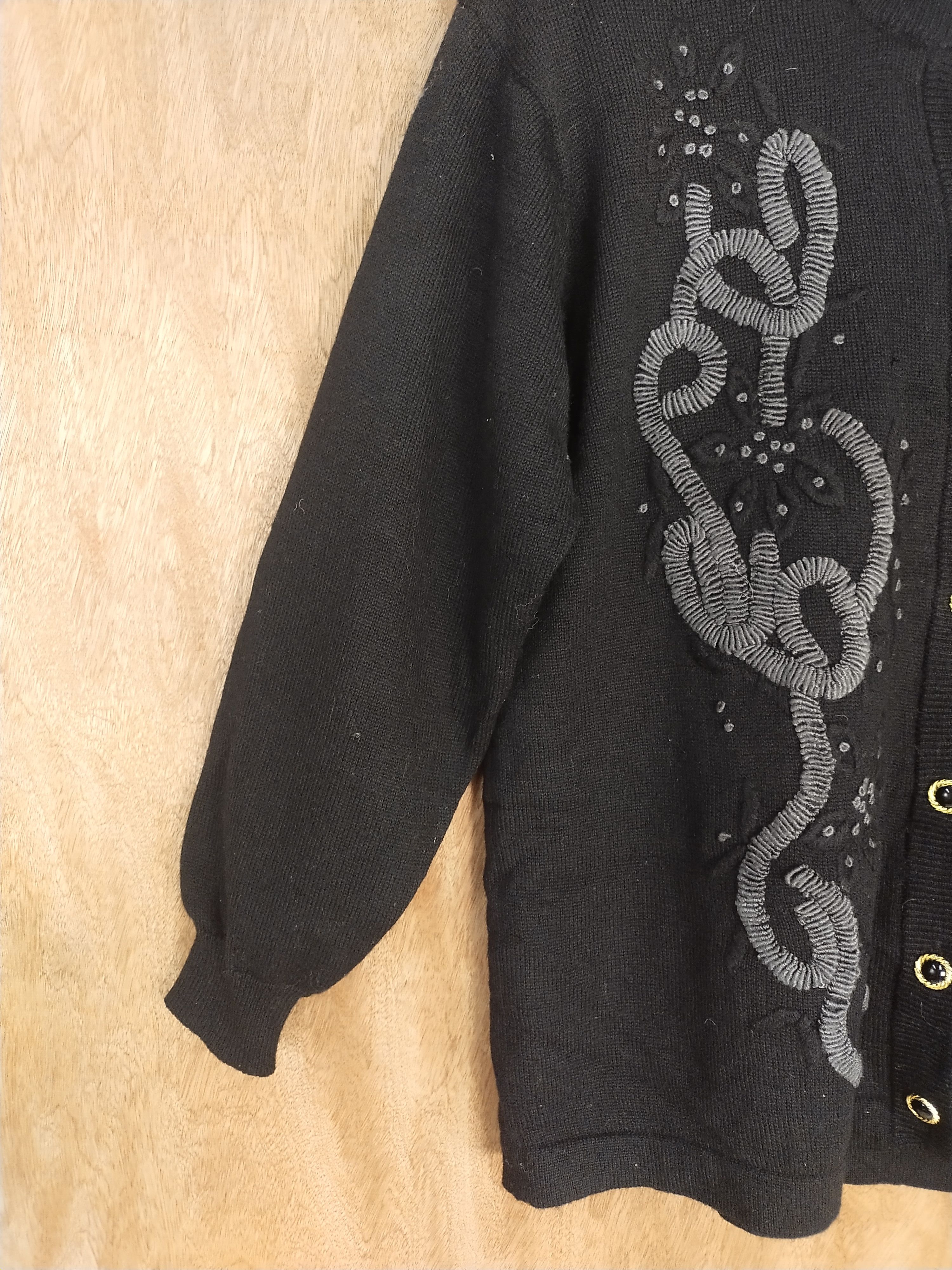 Vintage Falina Collection black art cardigan knitwear #H192 Size US L / EU 52-54 / 3 - 4 Thumbnail