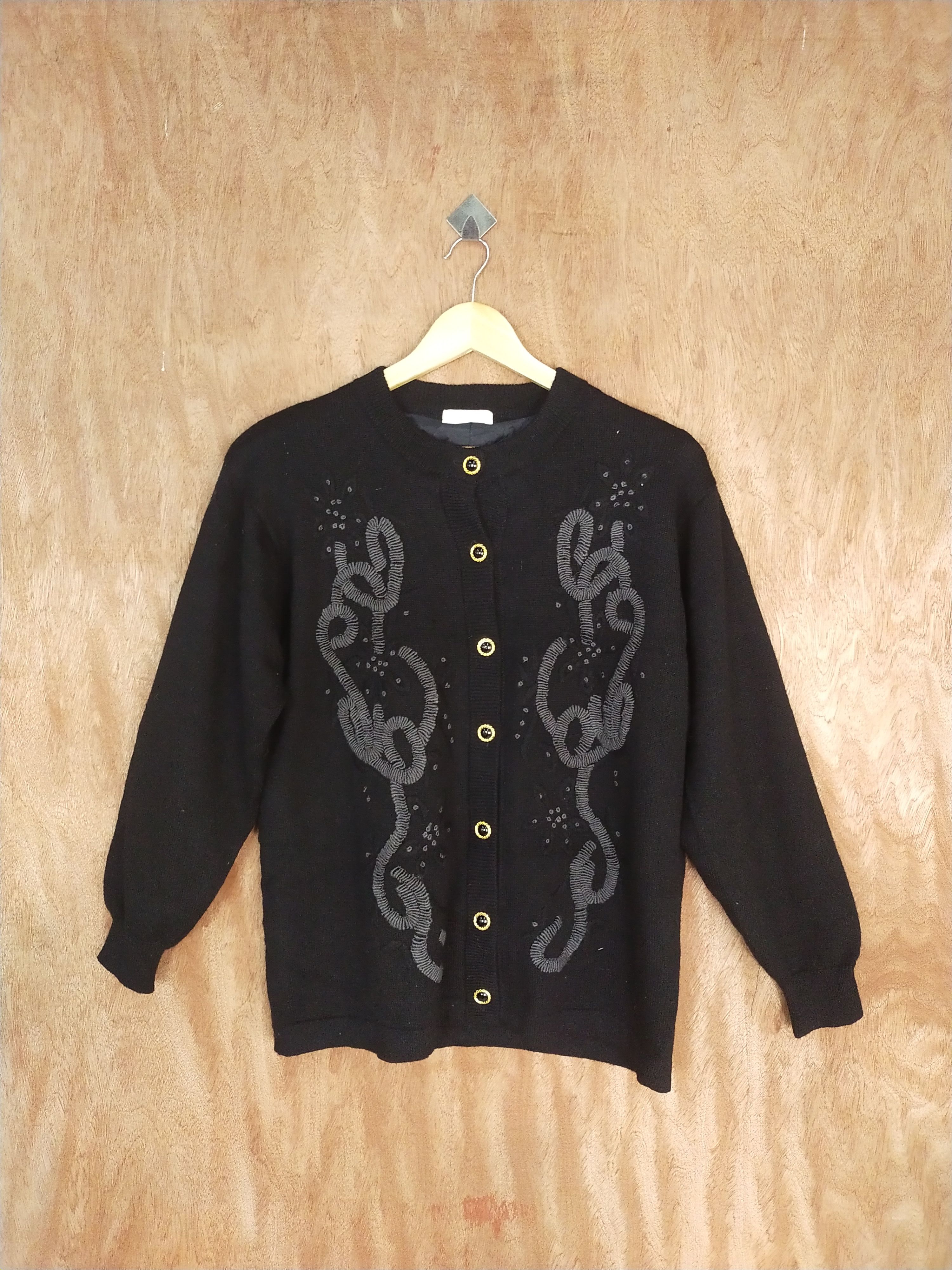 Vintage Falina Collection black art cardigan knitwear #H192 Size US L / EU 52-54 / 3 - 1 Thumbnail