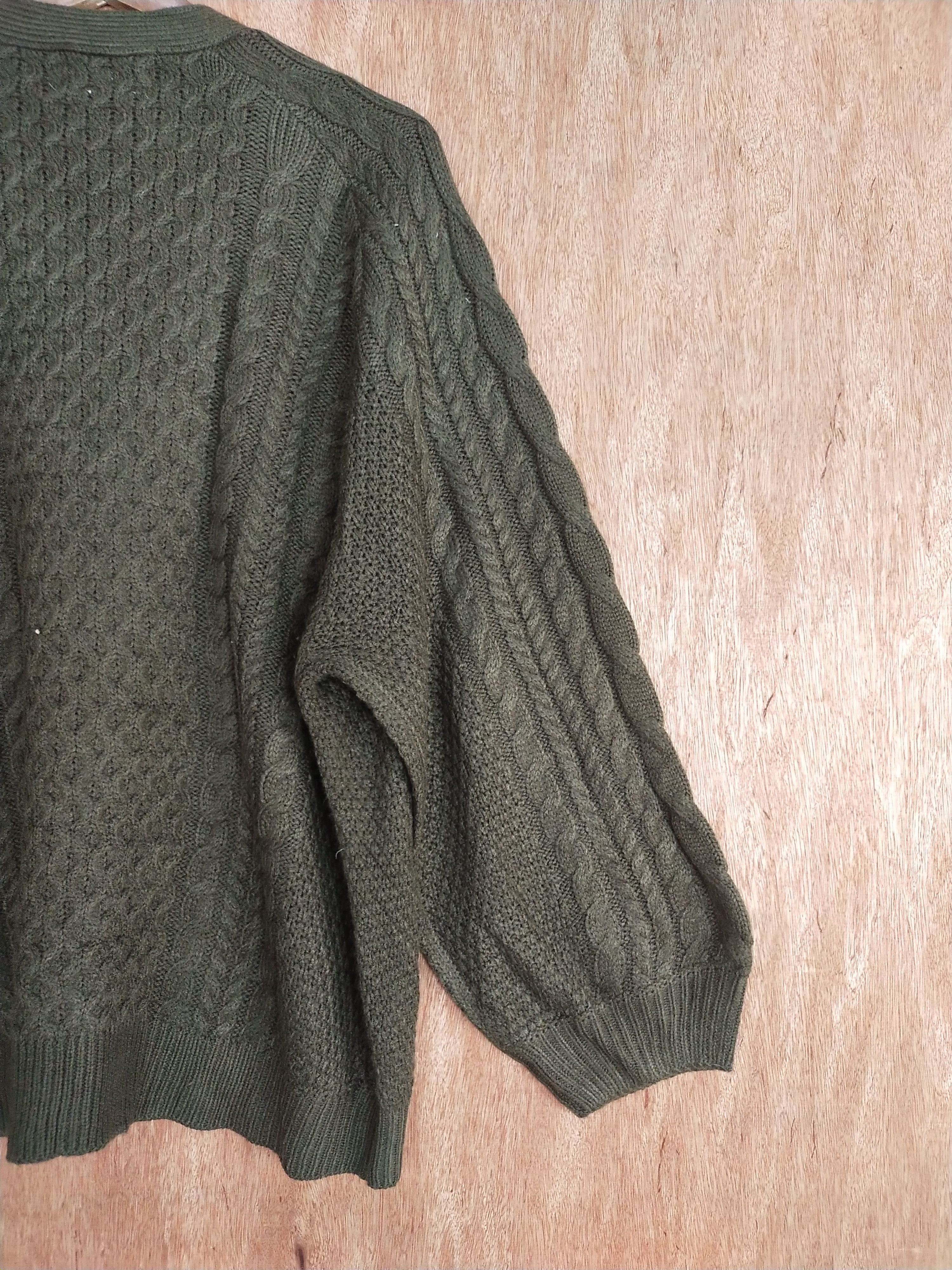 Homespun Knitwear Cafii dark green aran isle cable knitwear cardigan #H187 Size US XL / EU 56 / 4 - 10 Thumbnail