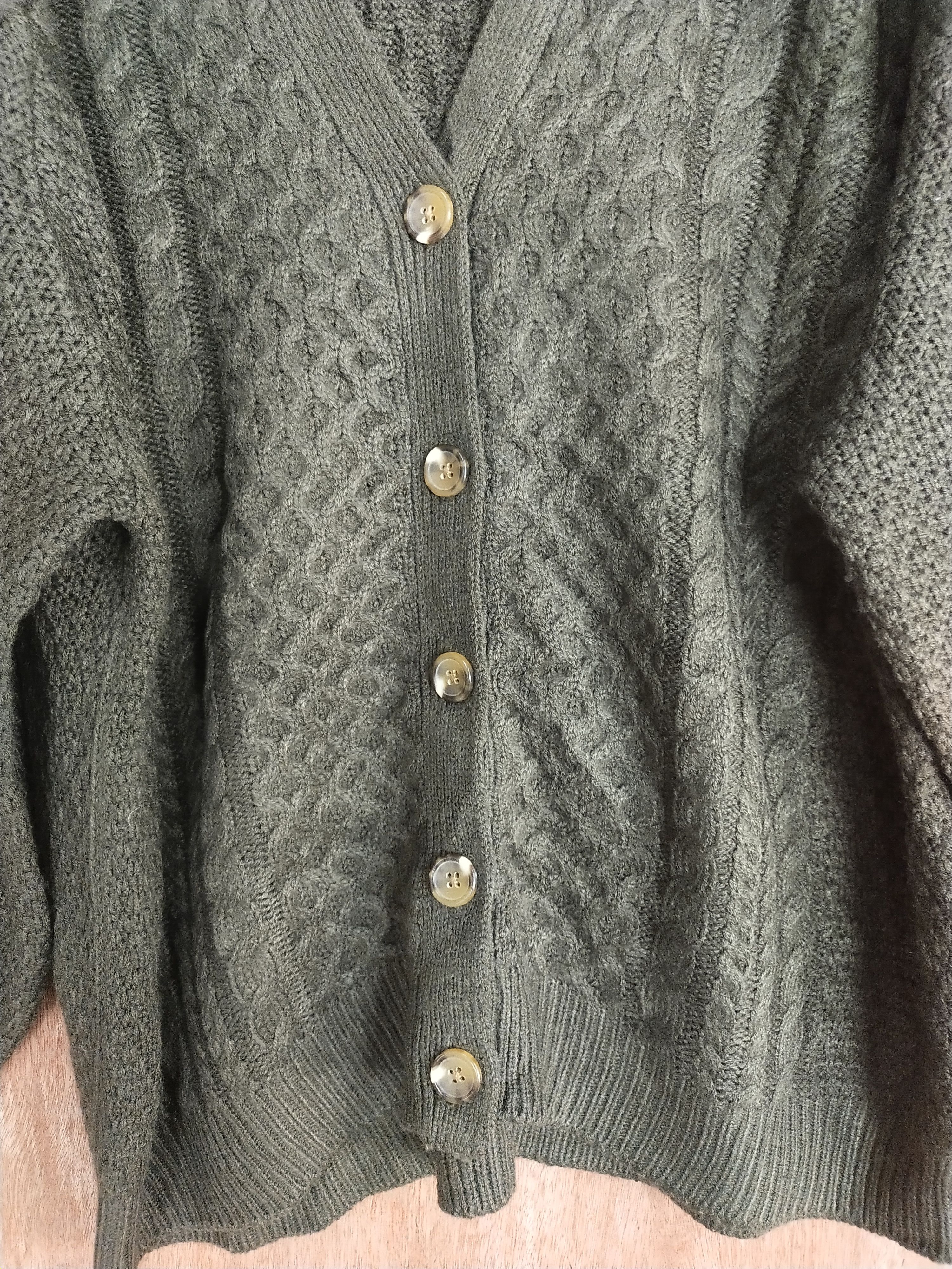 Homespun Knitwear Cafii dark green aran isle cable knitwear cardigan #H187 Size US XL / EU 56 / 4 - 6 Thumbnail