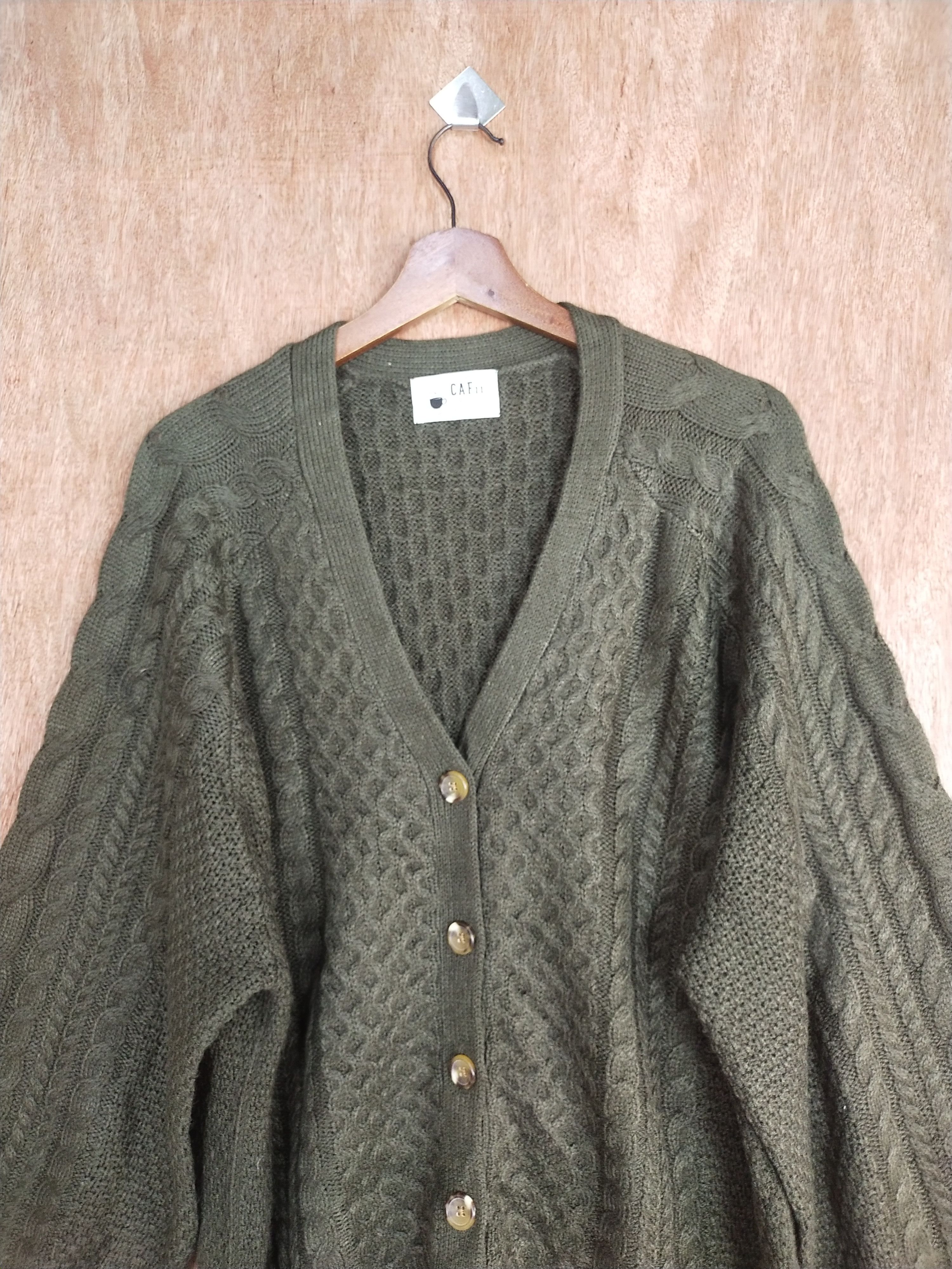 Homespun Knitwear Cafii dark green aran isle cable knitwear cardigan #H187 Size US XL / EU 56 / 4 - 2 Thumbnail