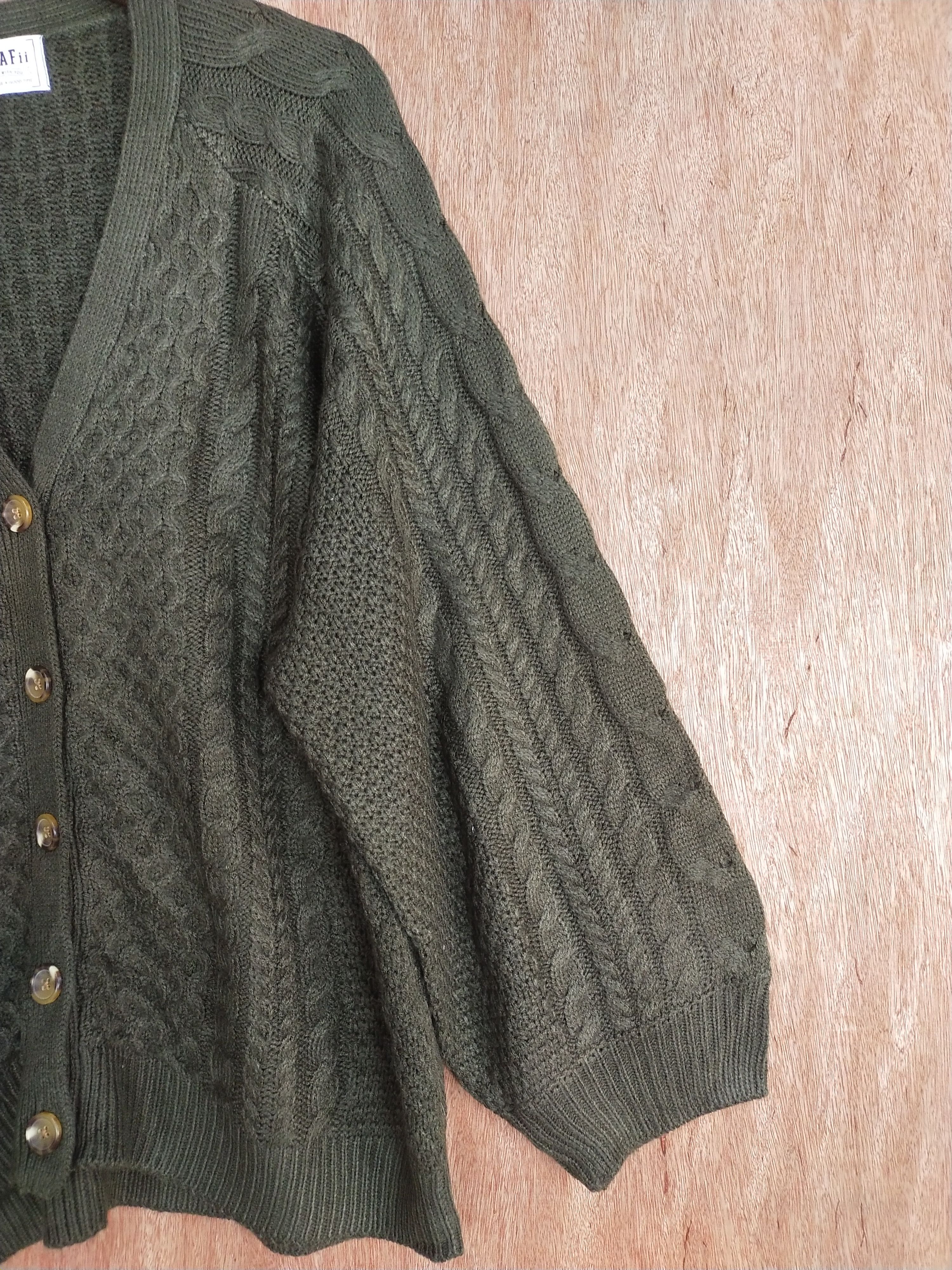 Homespun Knitwear Cafii dark green aran isle cable knitwear cardigan #H187 Size US XL / EU 56 / 4 - 5 Thumbnail
