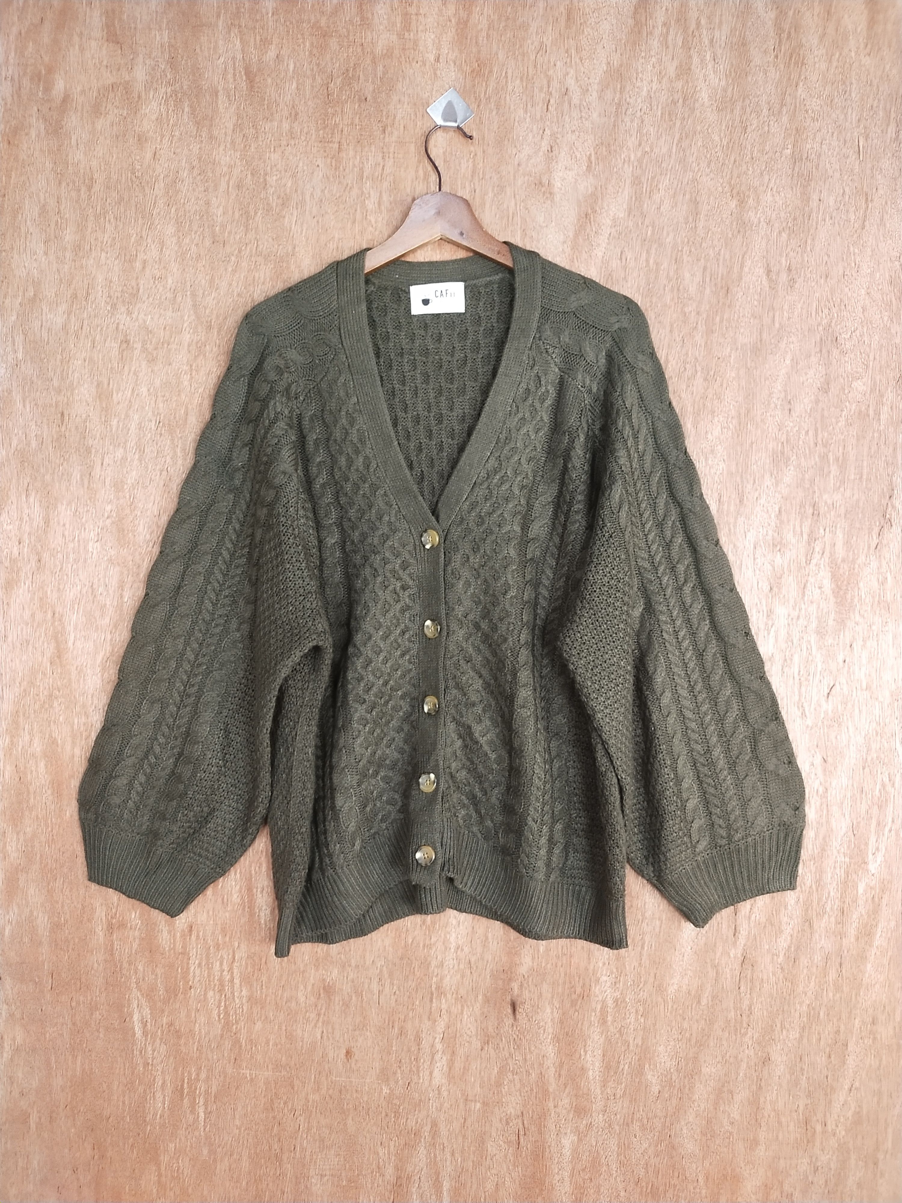Homespun Knitwear Cafii dark green aran isle cable knitwear cardigan #H187 Size US XL / EU 56 / 4 - 1 Thumbnail