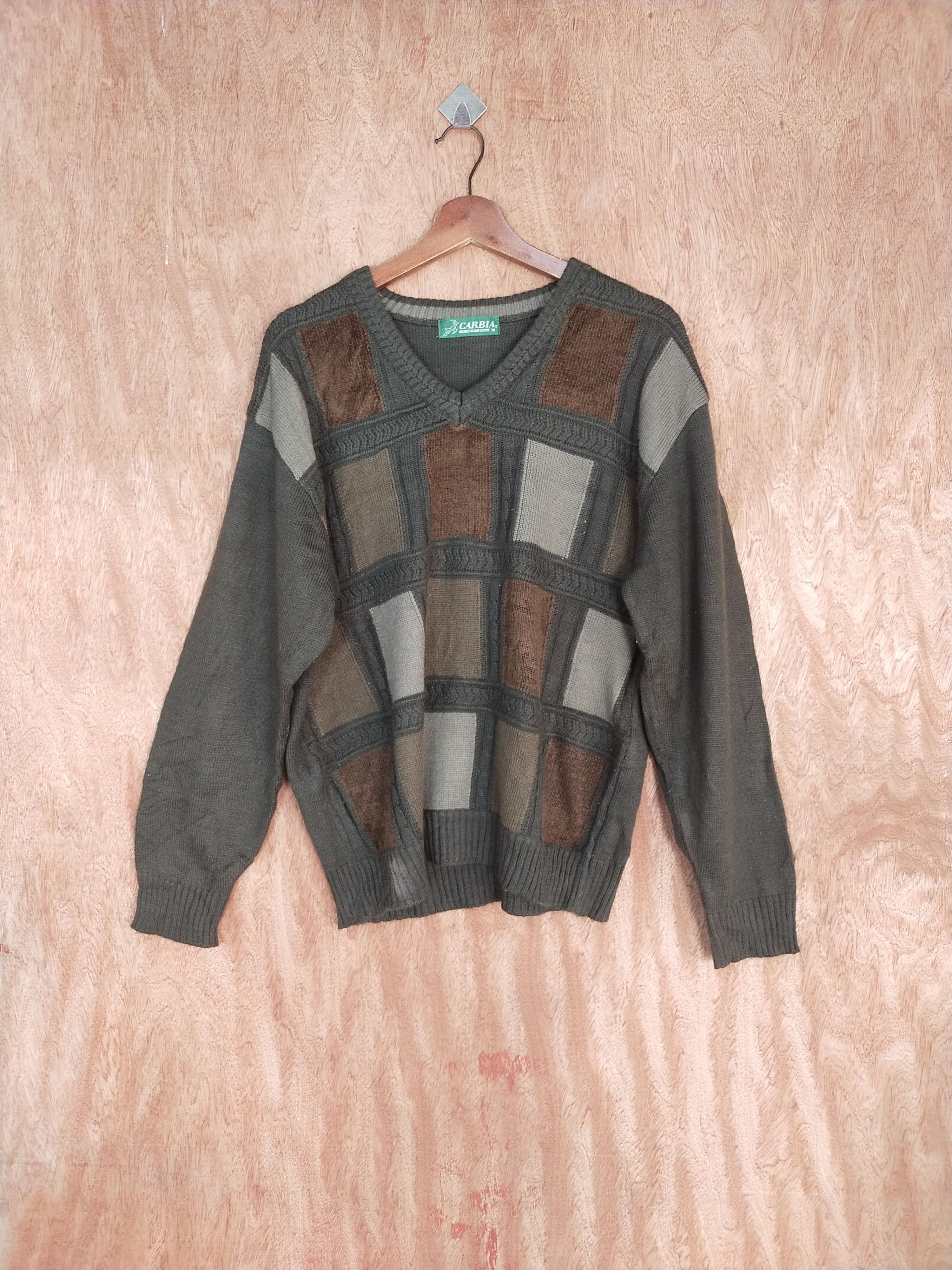 Homespun Knitwear Carbia dark gray checkered knitwear sweatshirt #H178 Size US M / EU 48-50 / 2 - 1 Thumbnail