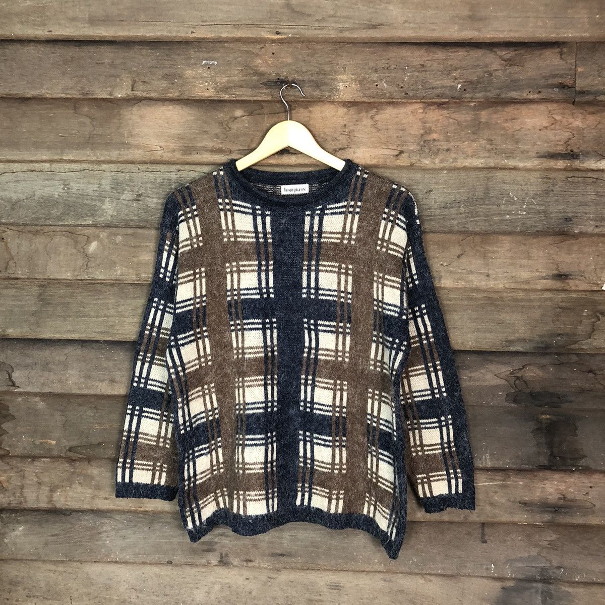 Aran Isles Knitwear × Japanese Brand Heart Pigeor Checkred Brown Knitwear mohair #H136 Size US M / EU 48-50 / 2 - 1 Thumbnail