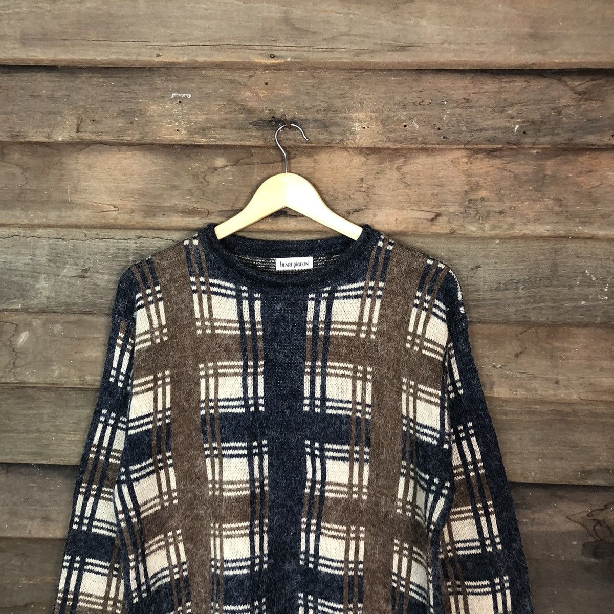 Aran Isles Knitwear × Japanese Brand Heart Pigeor Checkred Brown Knitwear mohair #H136 Size US M / EU 48-50 / 2 - 2 Thumbnail