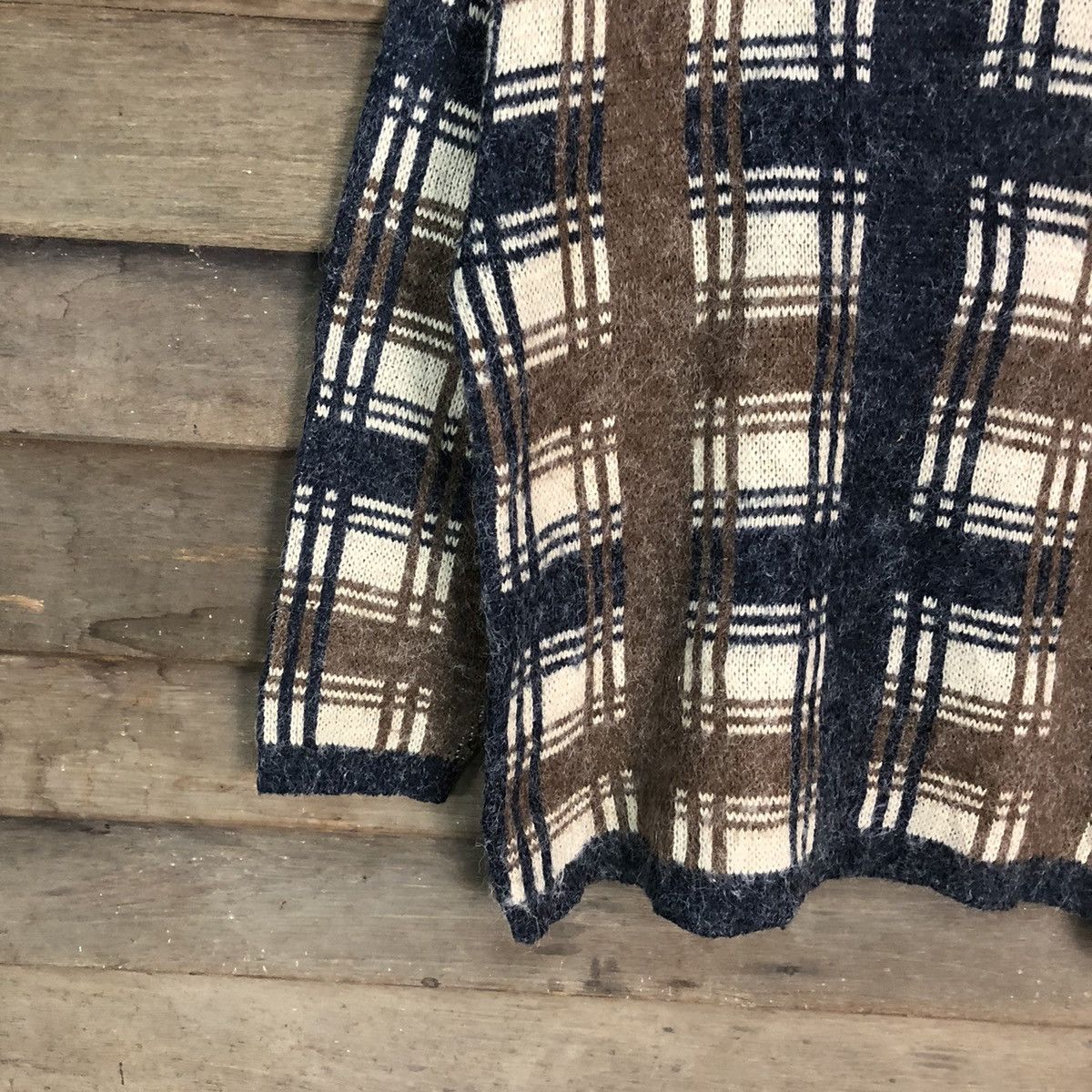 Aran Isles Knitwear × Japanese Brand Heart Pigeor Checkred Brown Knitwear mohair #H136 Size US M / EU 48-50 / 2 - 4 Thumbnail