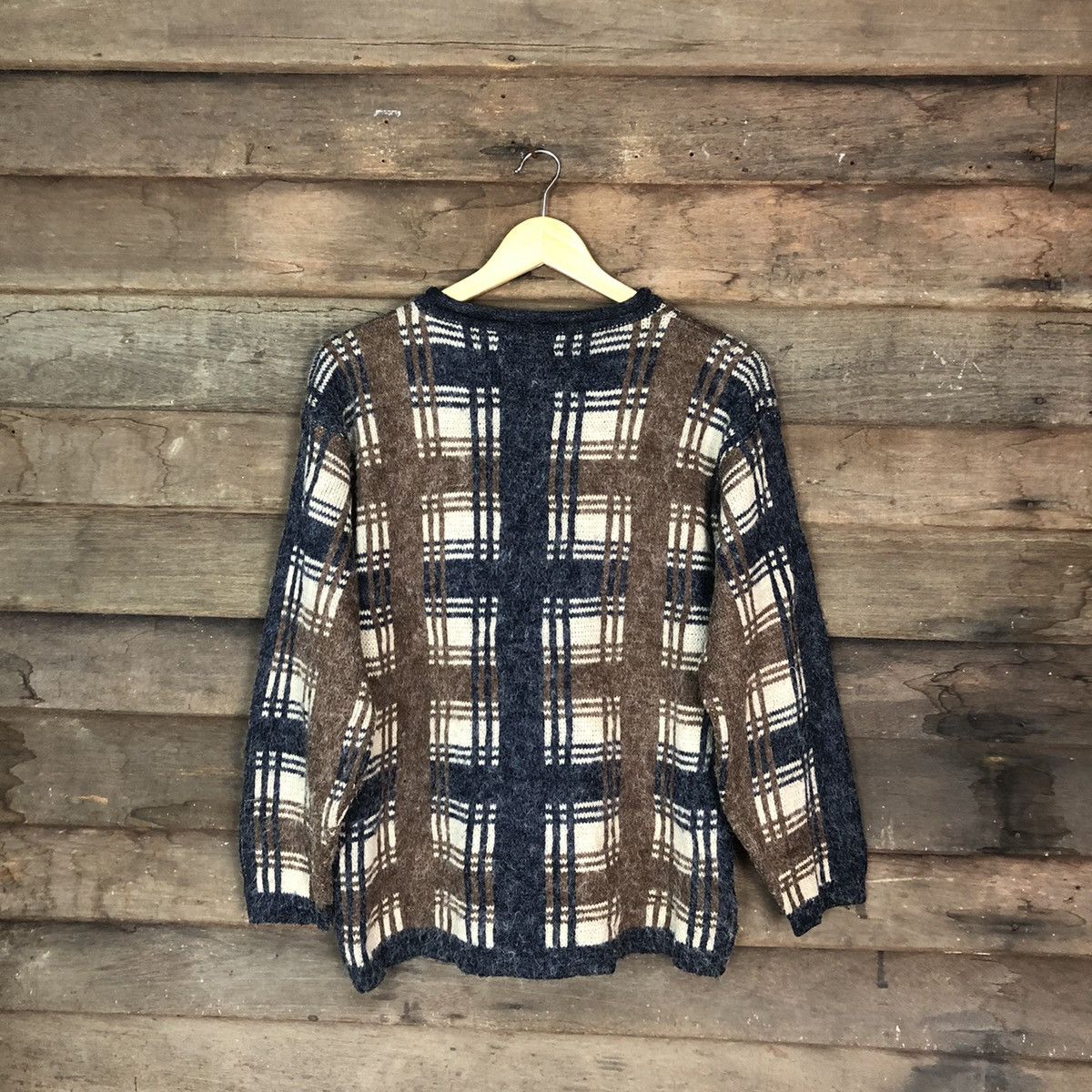 Aran Isles Knitwear × Japanese Brand Heart Pigeor Checkred Brown Knitwear mohair #H136 Size US M / EU 48-50 / 2 - 10 Thumbnail
