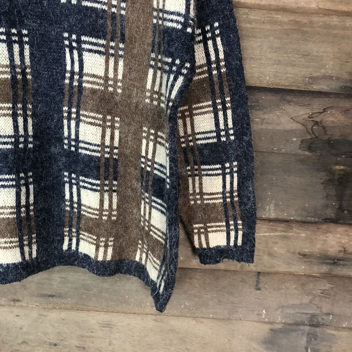 Aran Isles Knitwear × Japanese Brand Heart Pigeor Checkred Brown Knitwear mohair #H136 Size US M / EU 48-50 / 2 - 5 Thumbnail