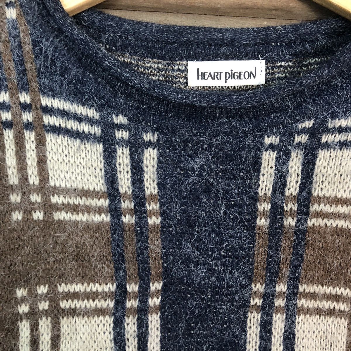Aran Isles Knitwear × Japanese Brand Heart Pigeor Checkred Brown Knitwear mohair #H136 Size US M / EU 48-50 / 2 - 7 Thumbnail