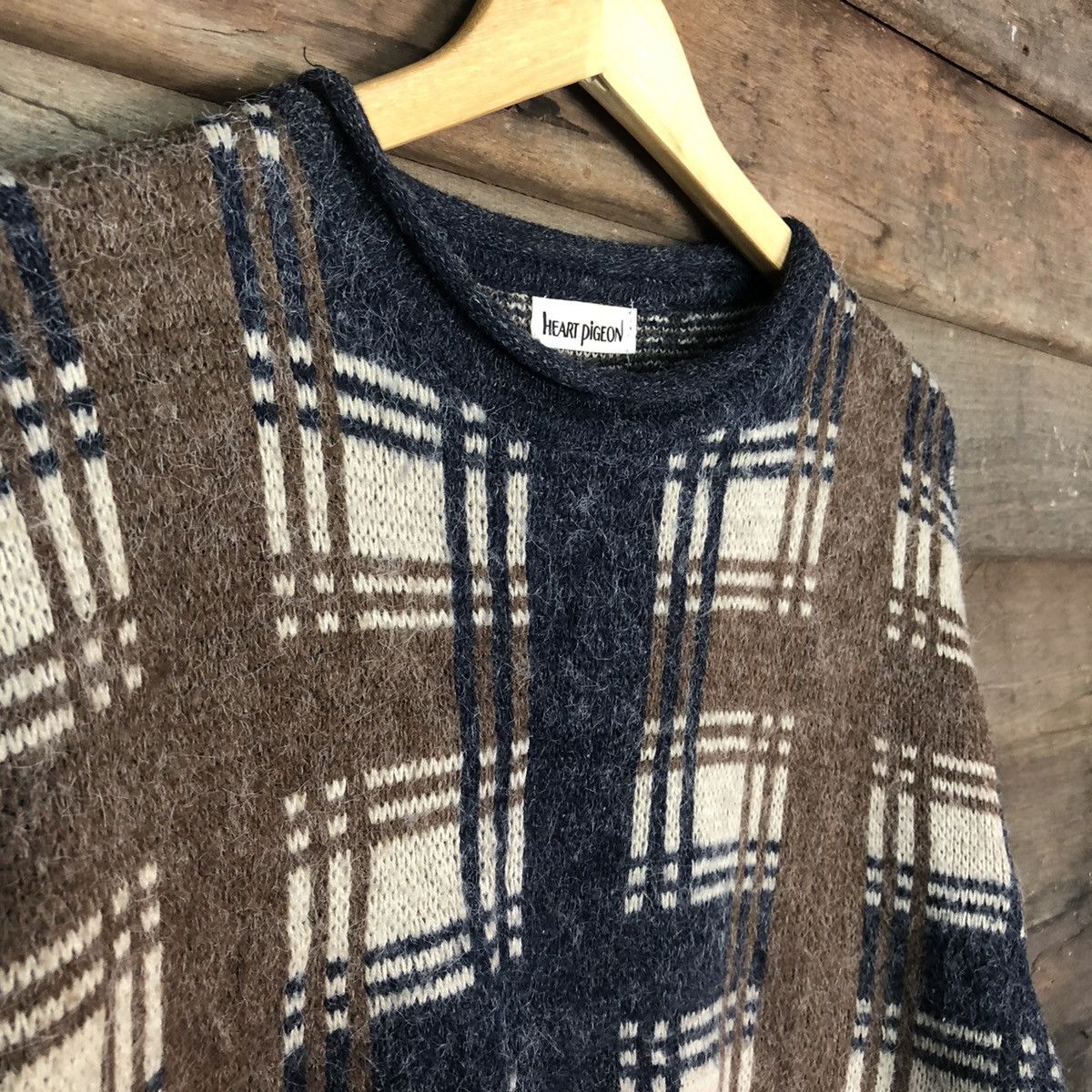 Aran Isles Knitwear × Japanese Brand Heart Pigeor Checkred Brown Knitwear mohair #H136 Size US M / EU 48-50 / 2 - 6 Thumbnail