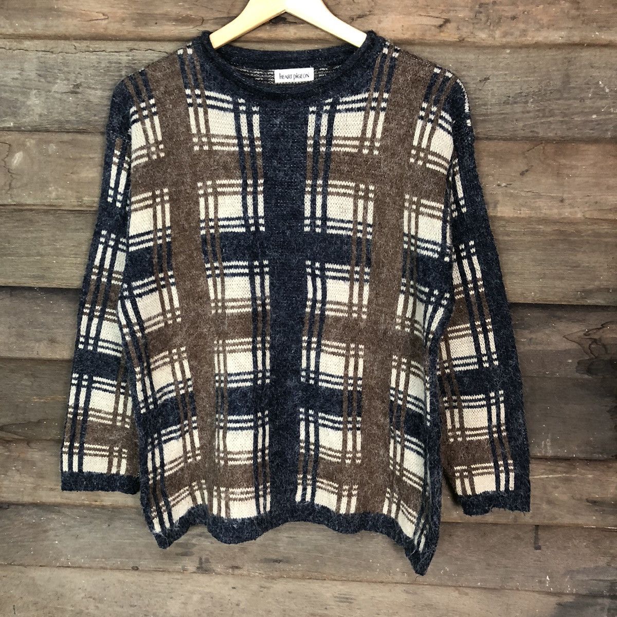 Aran Isles Knitwear × Japanese Brand Heart Pigeor Checkred Brown Knitwear mohair #H136 Size US M / EU 48-50 / 2 - 3 Thumbnail
