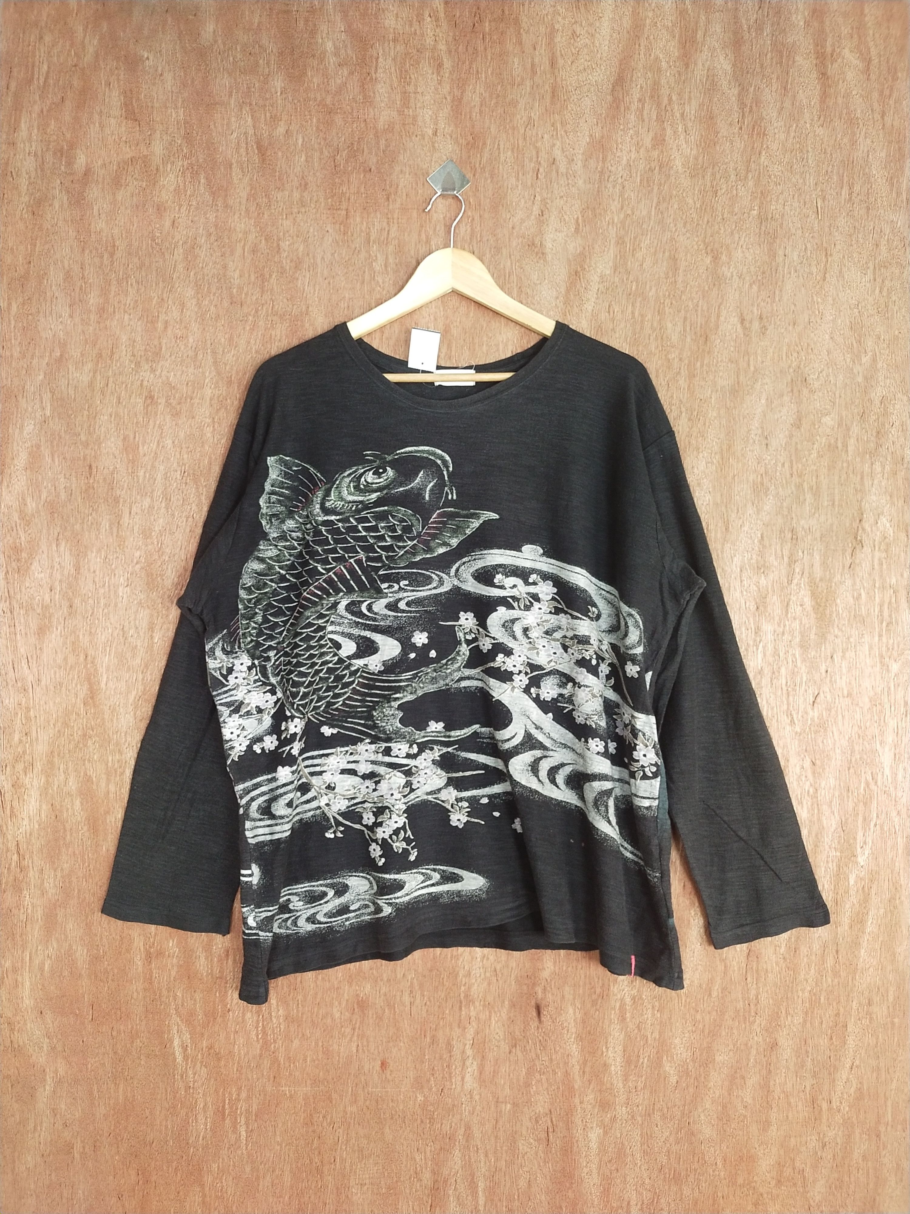 image of Edition Japan Mind Game's Japan Koi Art Black Kimono S079, Men's (Size Large)