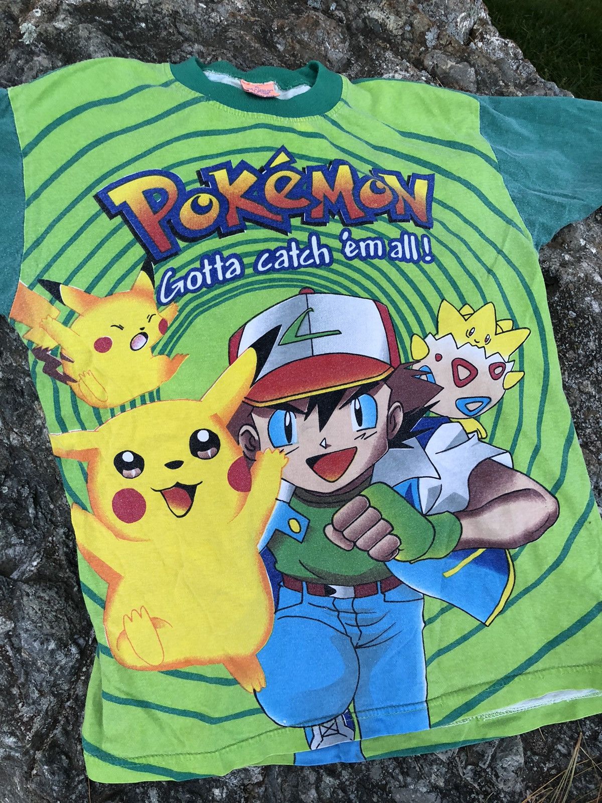 image of Nintendo x Pokemon 90's Pokémon T-Shirt All Over Print Pikachu Ash Kidcore Anime in Green (Size Sma