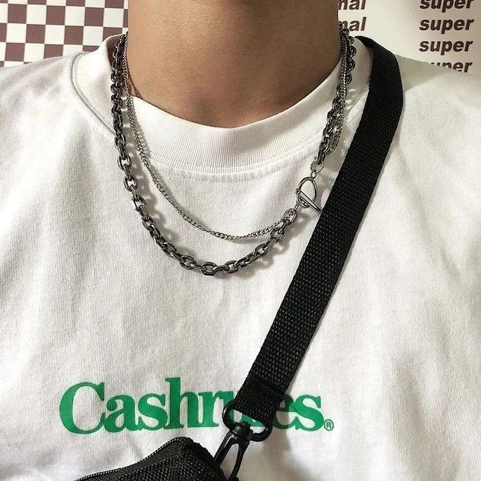 Jewelry × Vintage Fashion Antique Silver Titanium Steel Double Layer Chain Size ONE SIZE - 1 Thumbnail