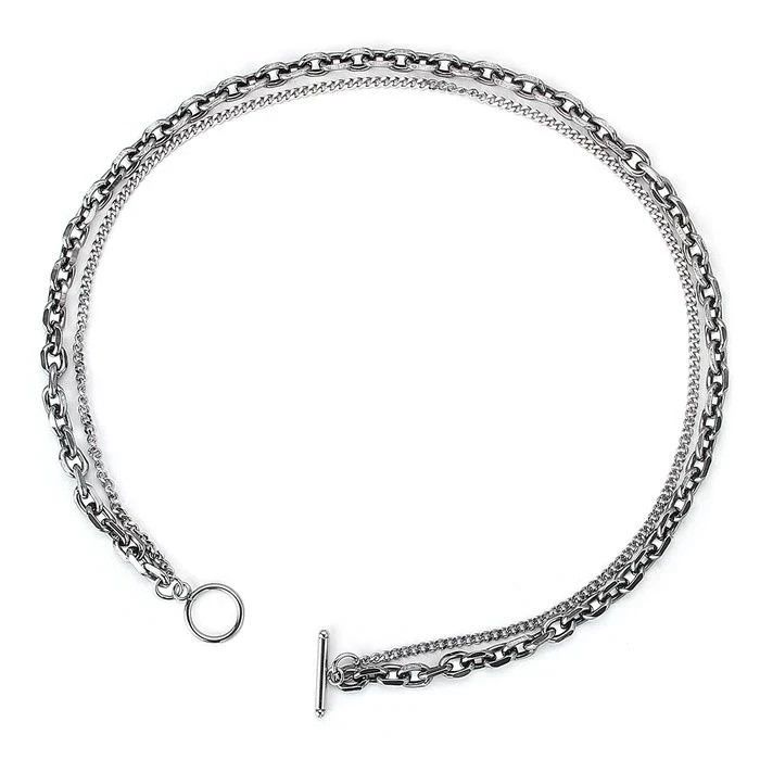 Jewelry × Vintage Fashion Antique Silver Titanium Steel Double Layer Chain Size ONE SIZE - 3 Thumbnail