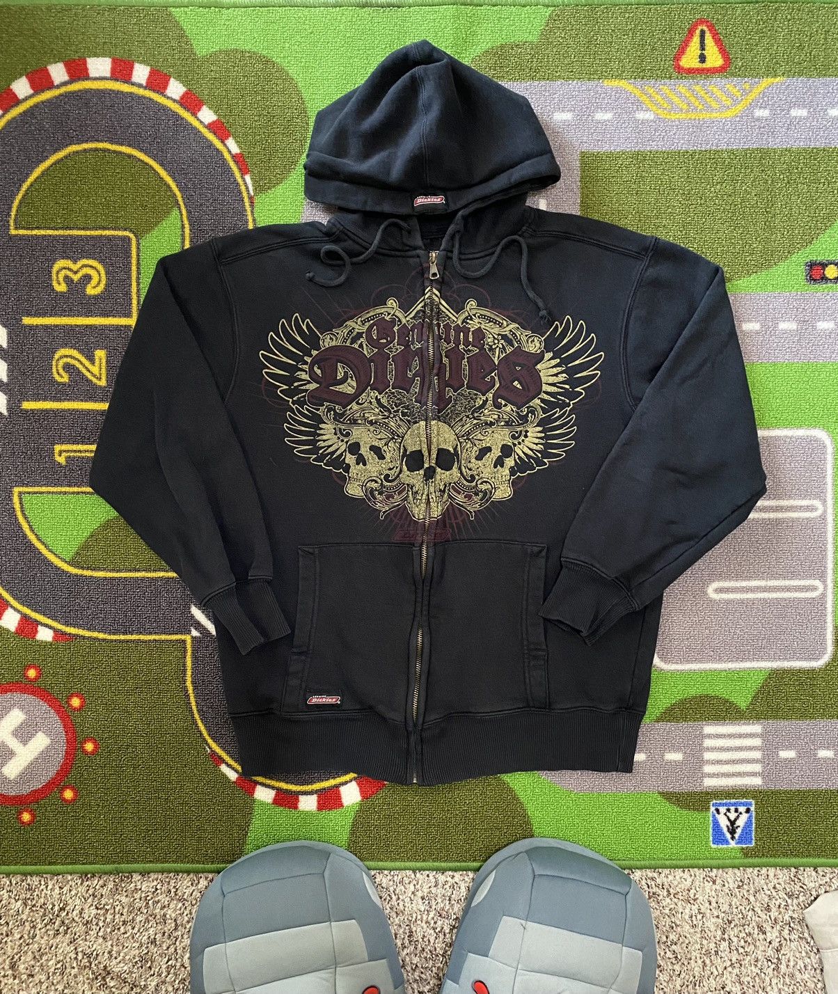 Dickies × Streetwear × Vintage Vintage Black Dickies Skull Zip Up 